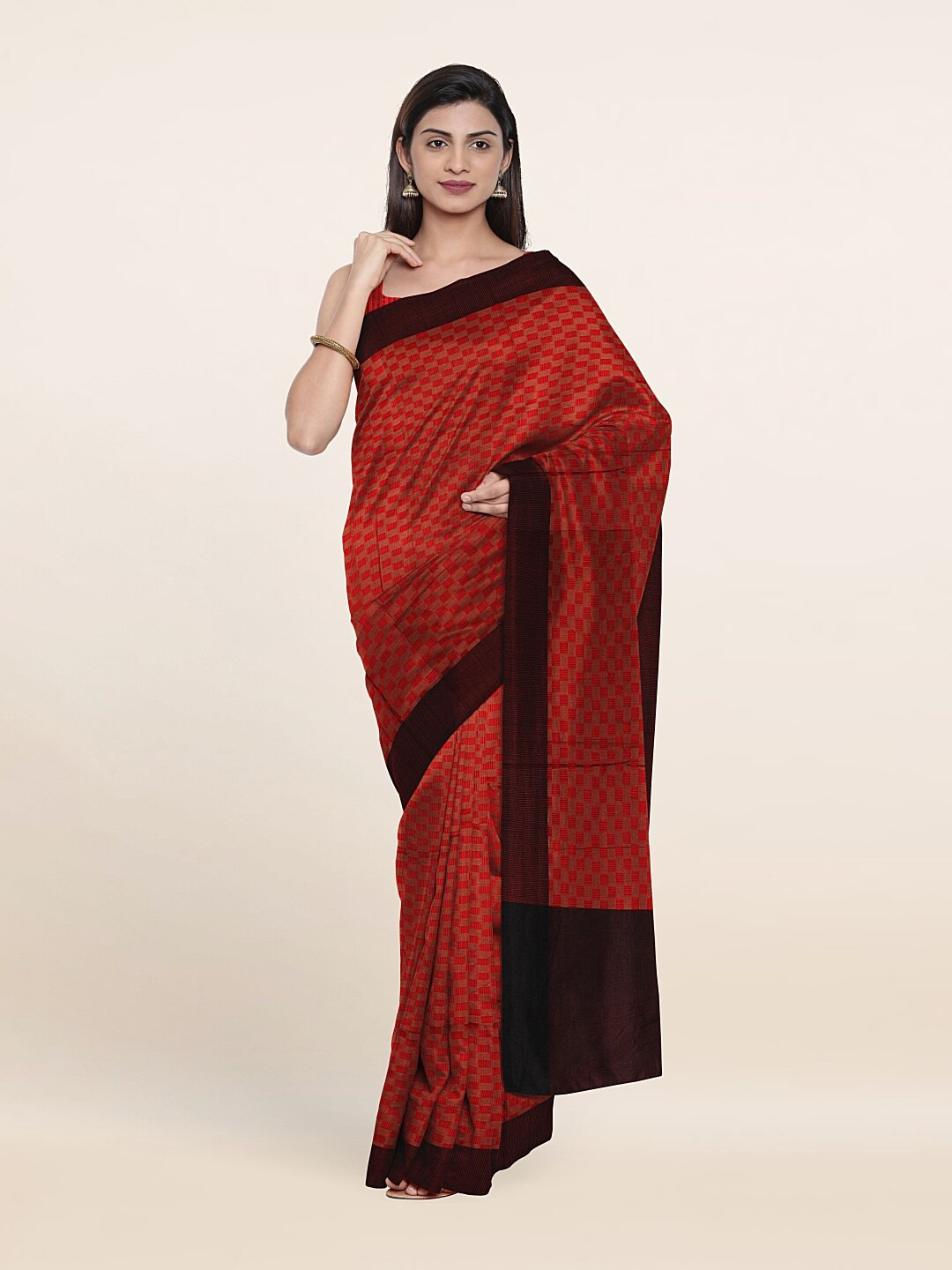 

Pothys Red & Black Woven Design Supernet Saree