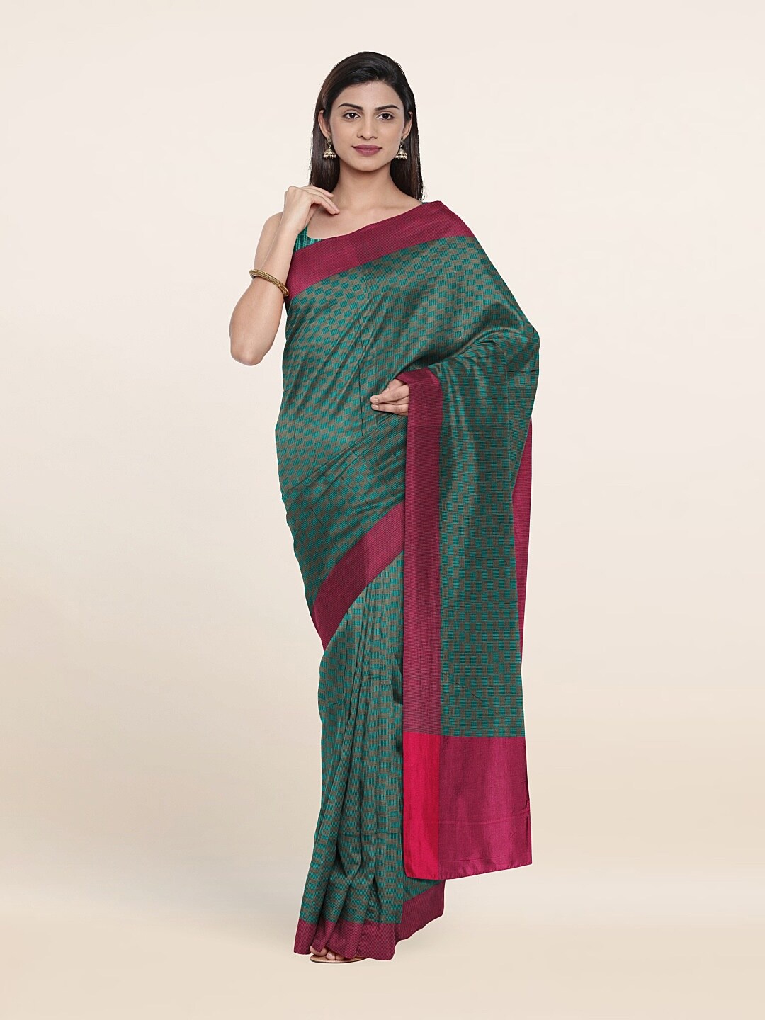 

Pothys Green & Magenta Woven Design Supernet Saree