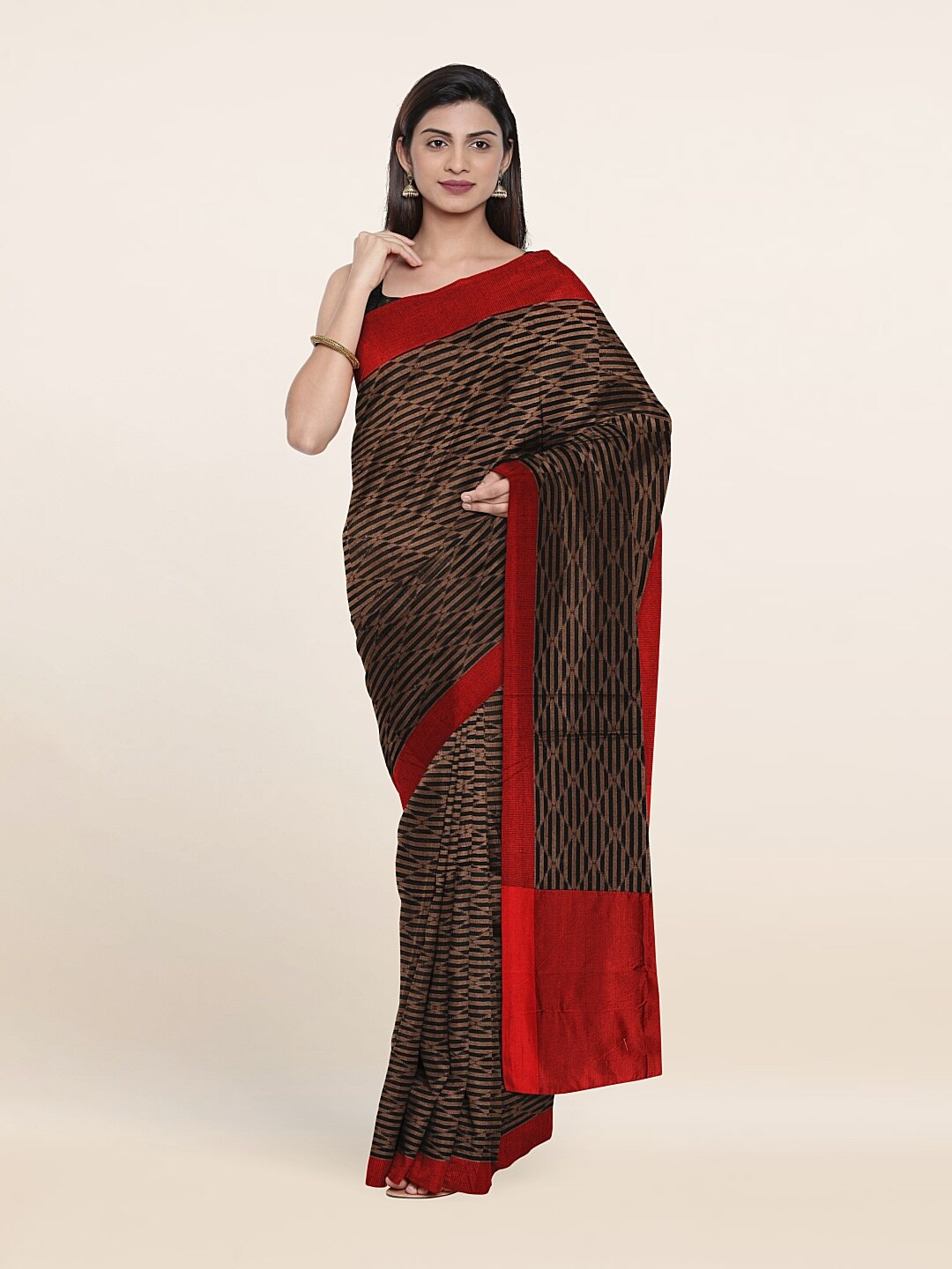

Pothys Black & Red Woven Design Supernet Saree