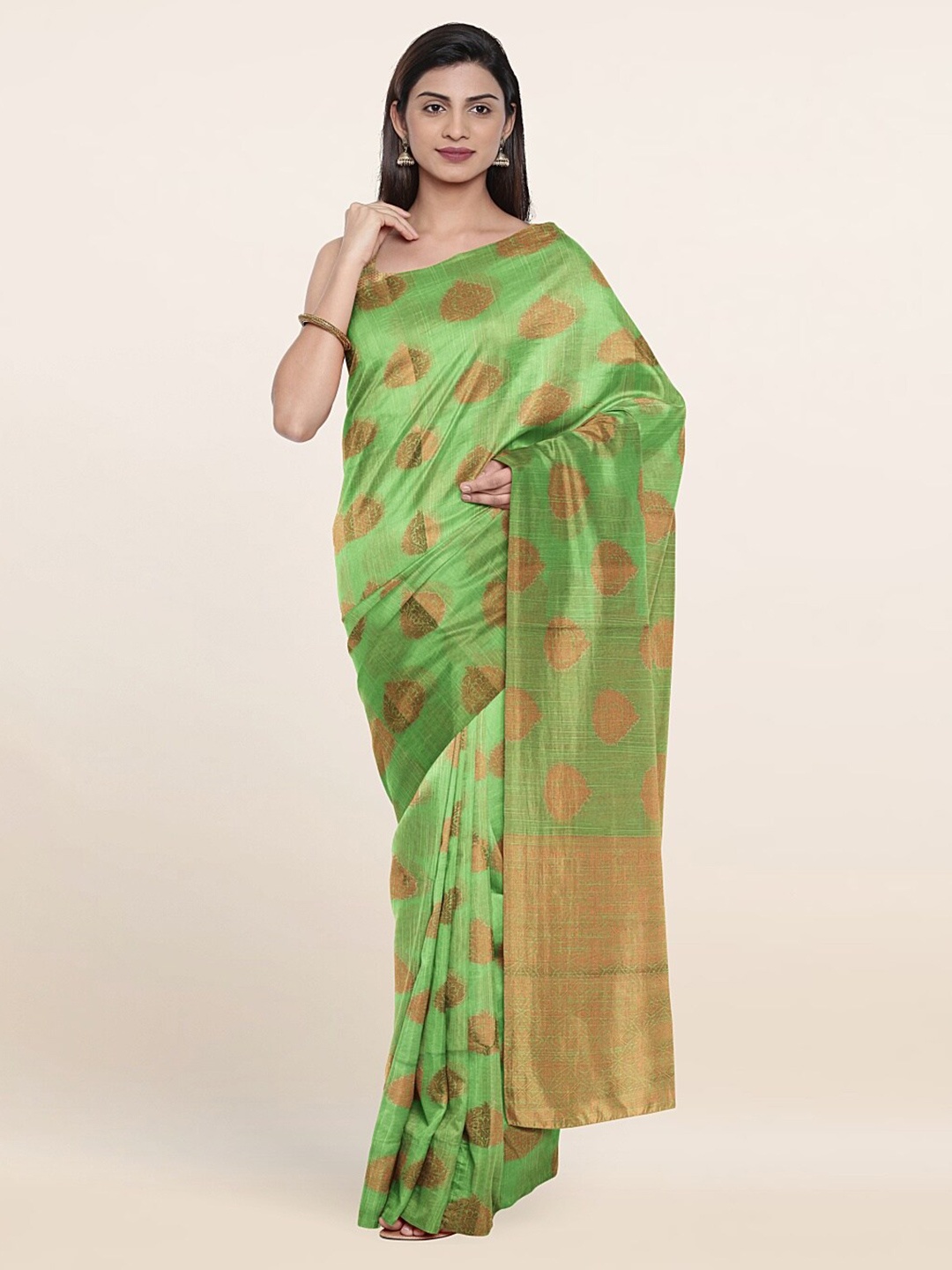 

Pothys Green & Gold-Toned Woven Design Saree