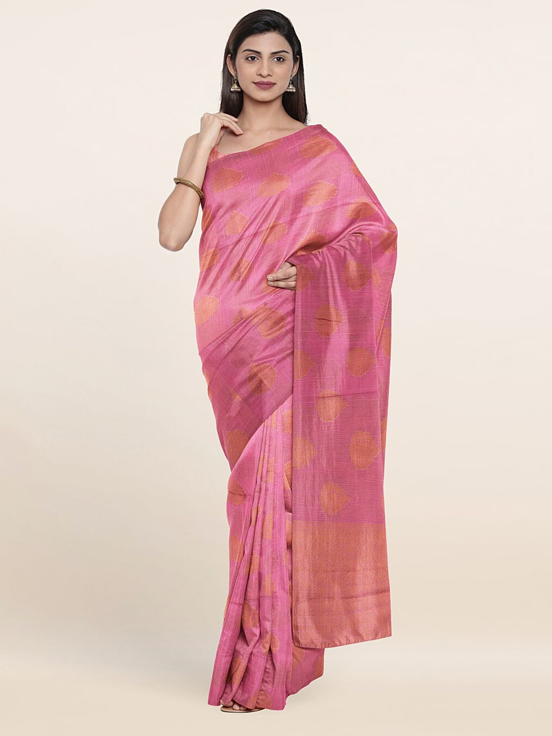 

Pothys Pink & Gold-Toned Woven Design Saree