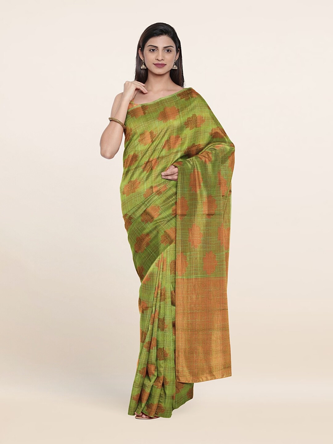

Pothys Green & Orange Floral Saree