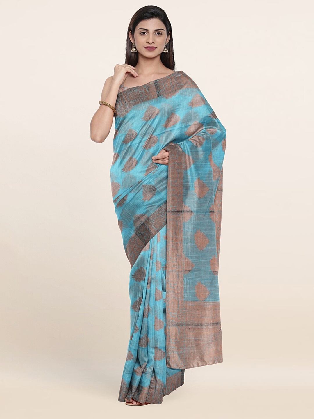 

Pothys Blue & Copper-Toned Woven Design Saree