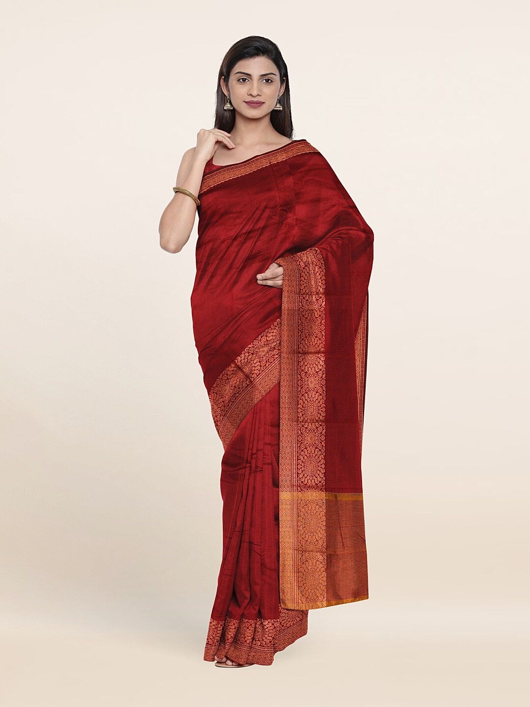 

Pothys Maroon & Gold-Toned Art Silk Saree