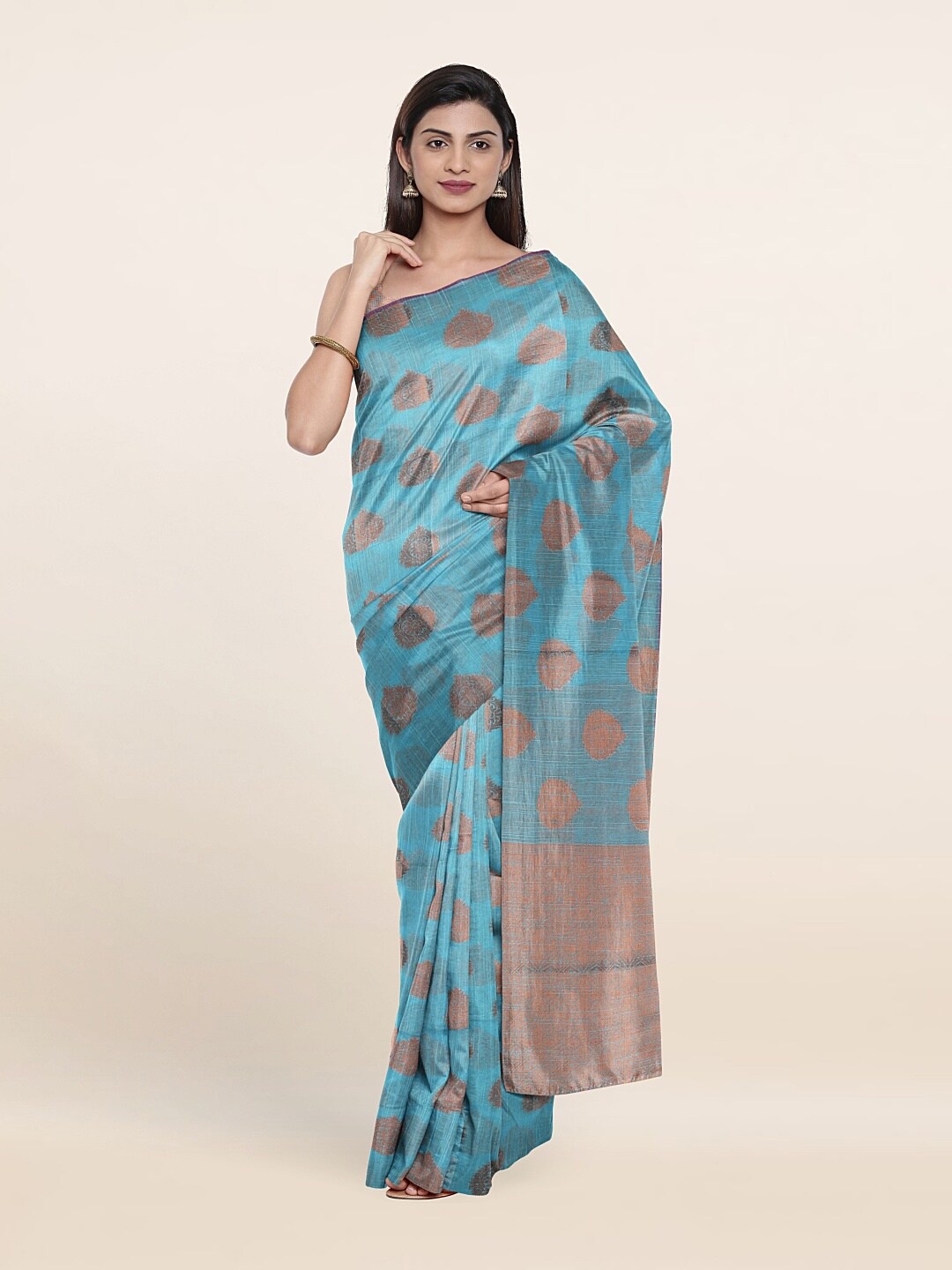 

Pothys Blue & Copper-Toned Woven Design Saree