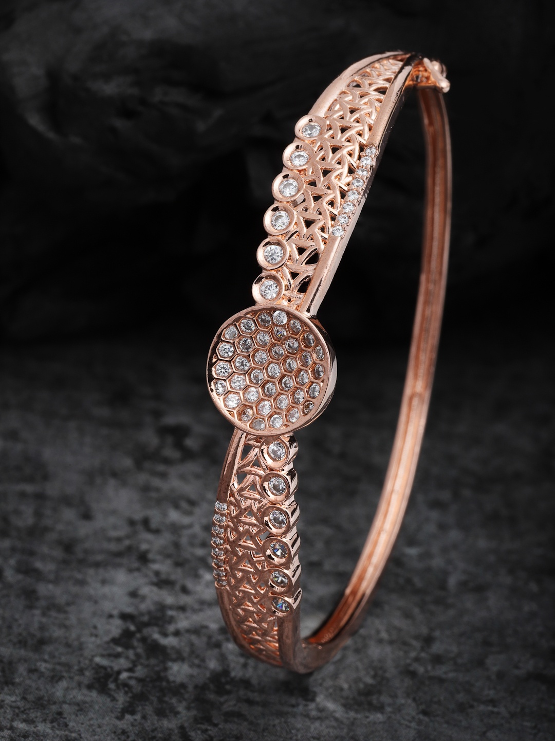 

PANASH Women Rose Gold Cubic Zirconia Rose Gold-Plated Bangle-Style Bracelet