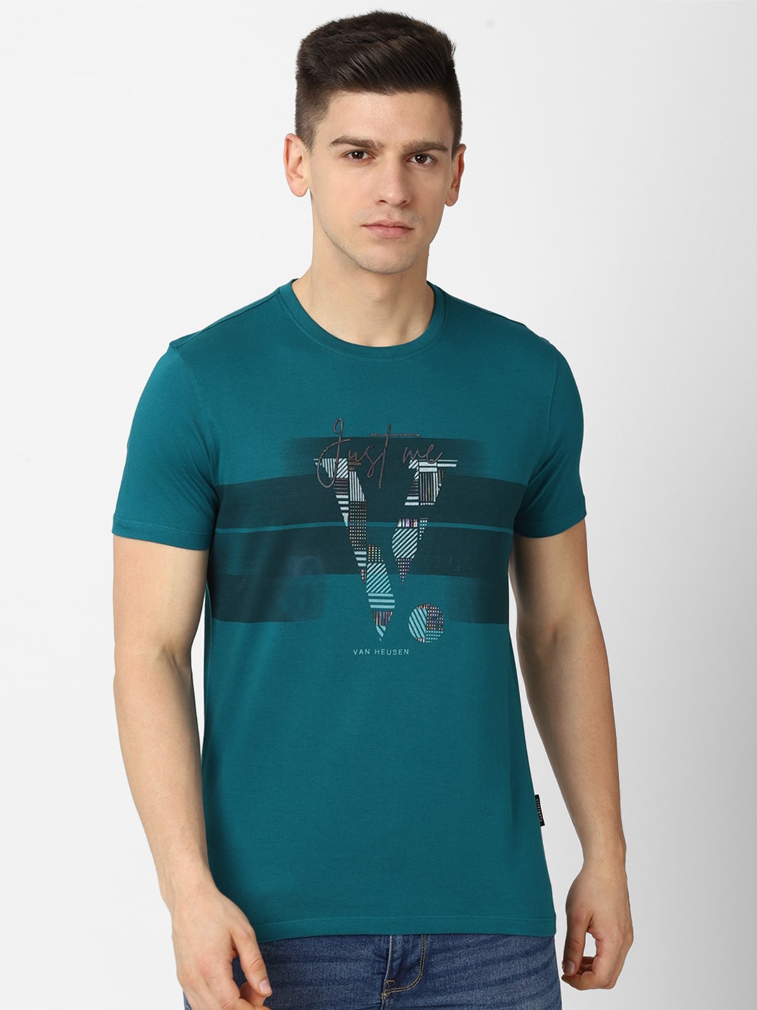 

V Dot Men Green Printed Slim Fit T-shirt