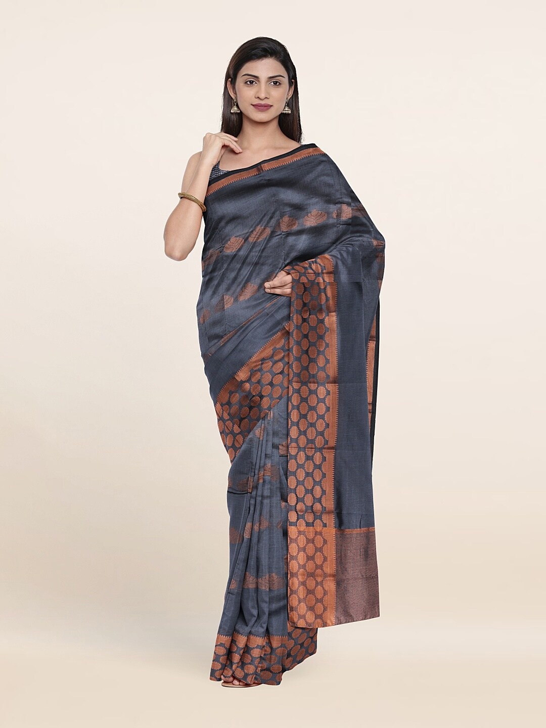

Pothys Grey & Brown Woven Design Zari Art Silk Saree