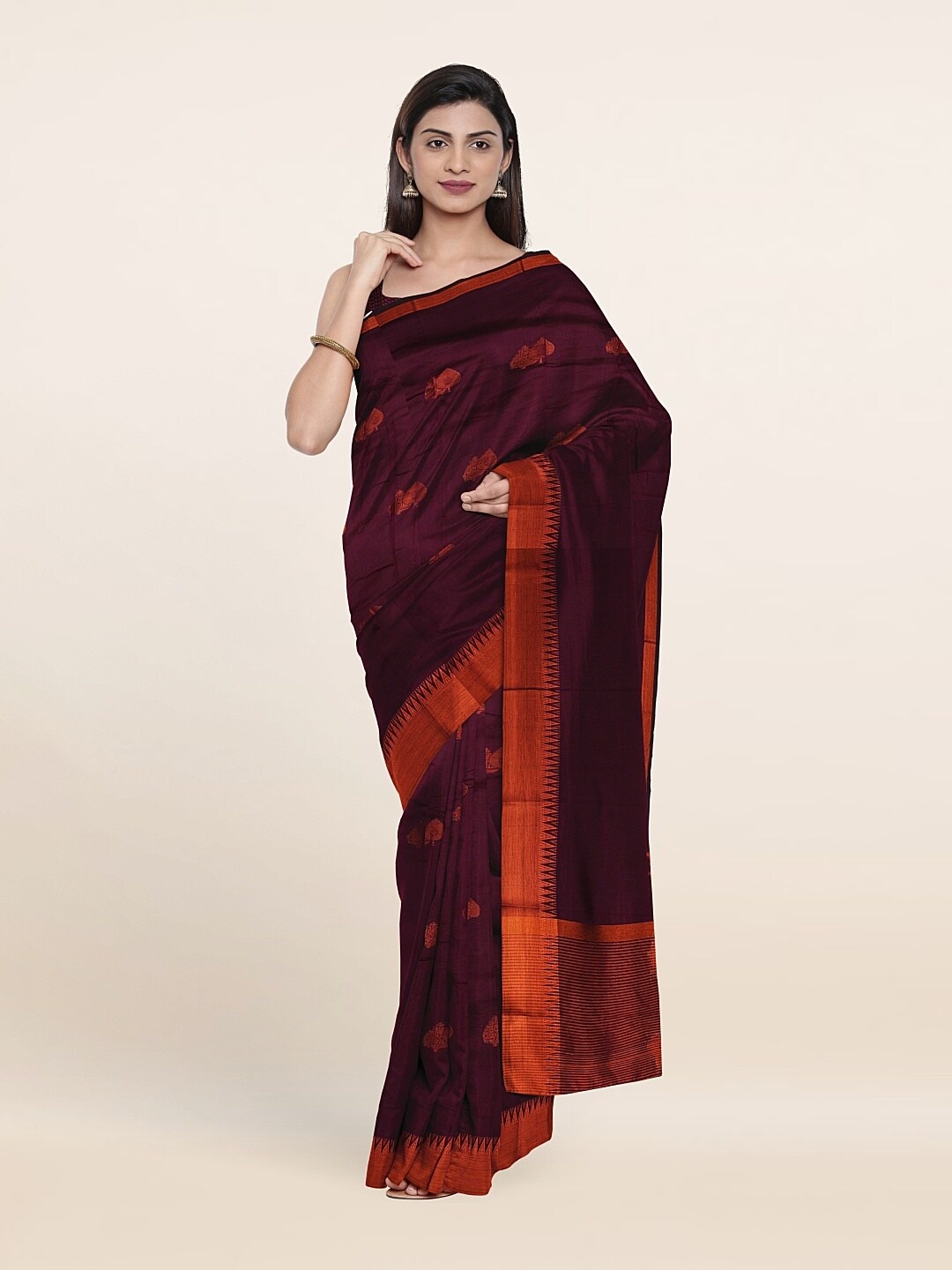 

Pothys Violet & Maroon Floral Art Silk Saree