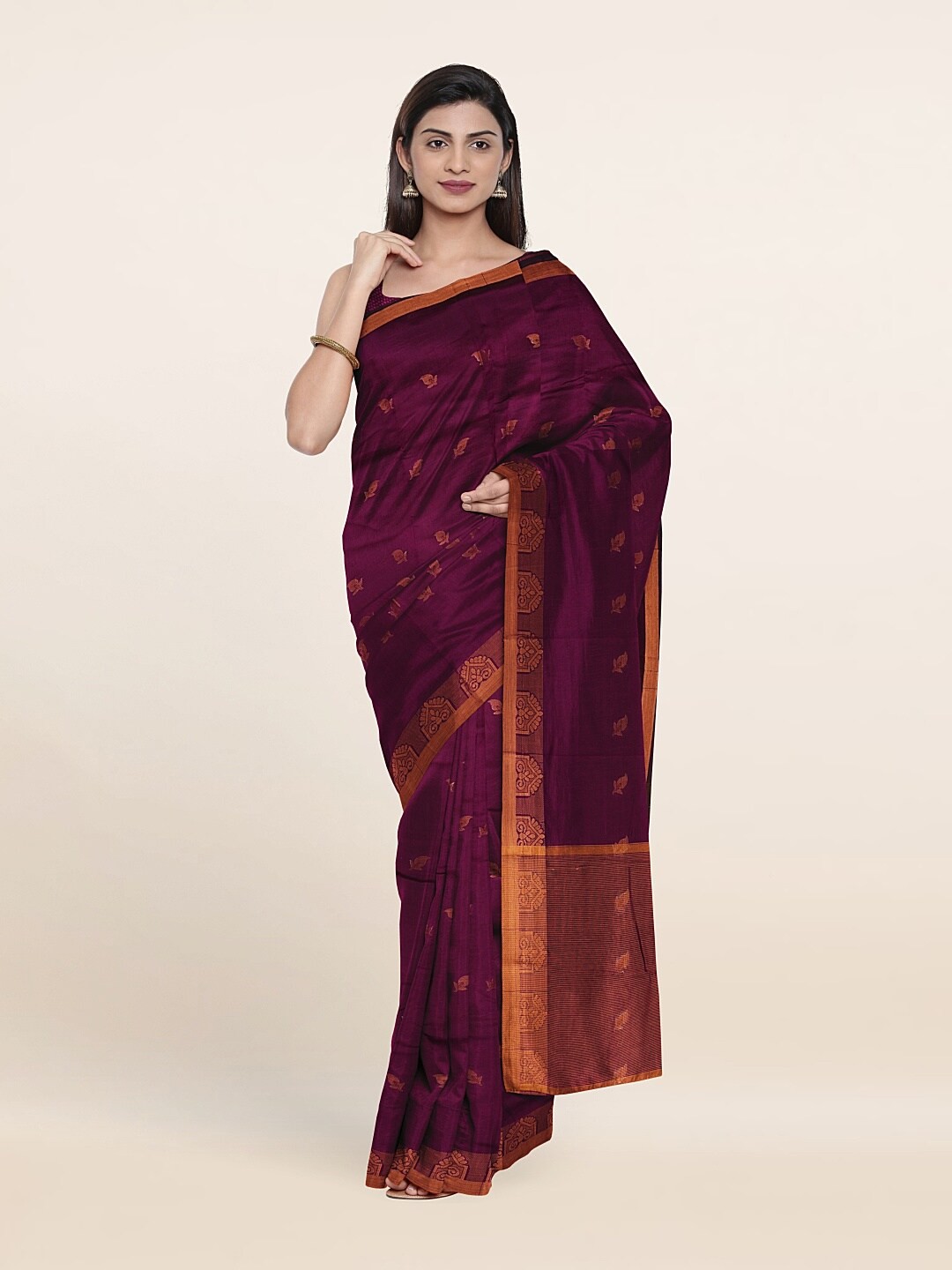 

Pothys Purple & Gold-Toned Ethnic Motifs Zari Art Silk Saree