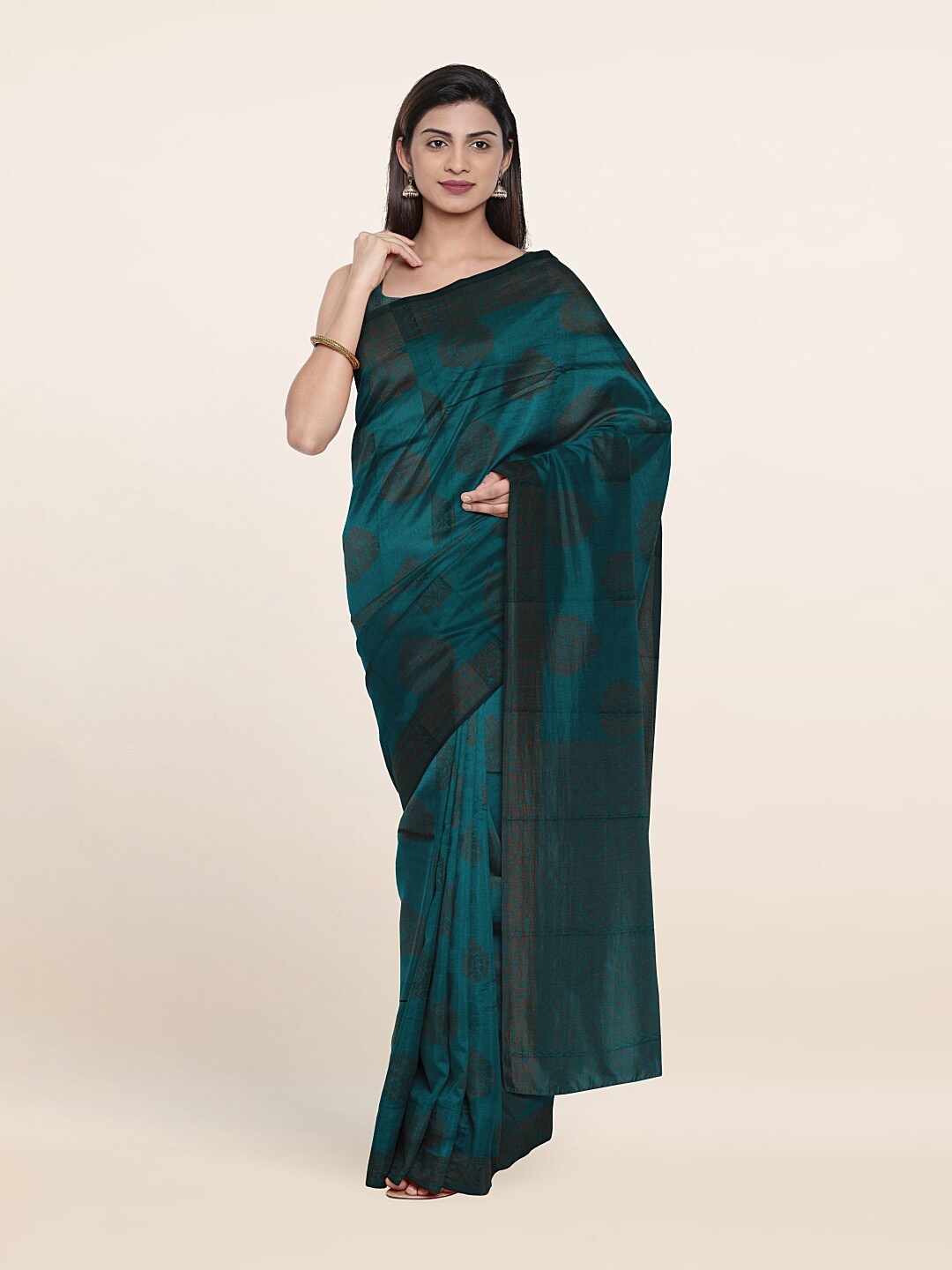 

Pothys Green & Black Floral Zari Art Silk Saree