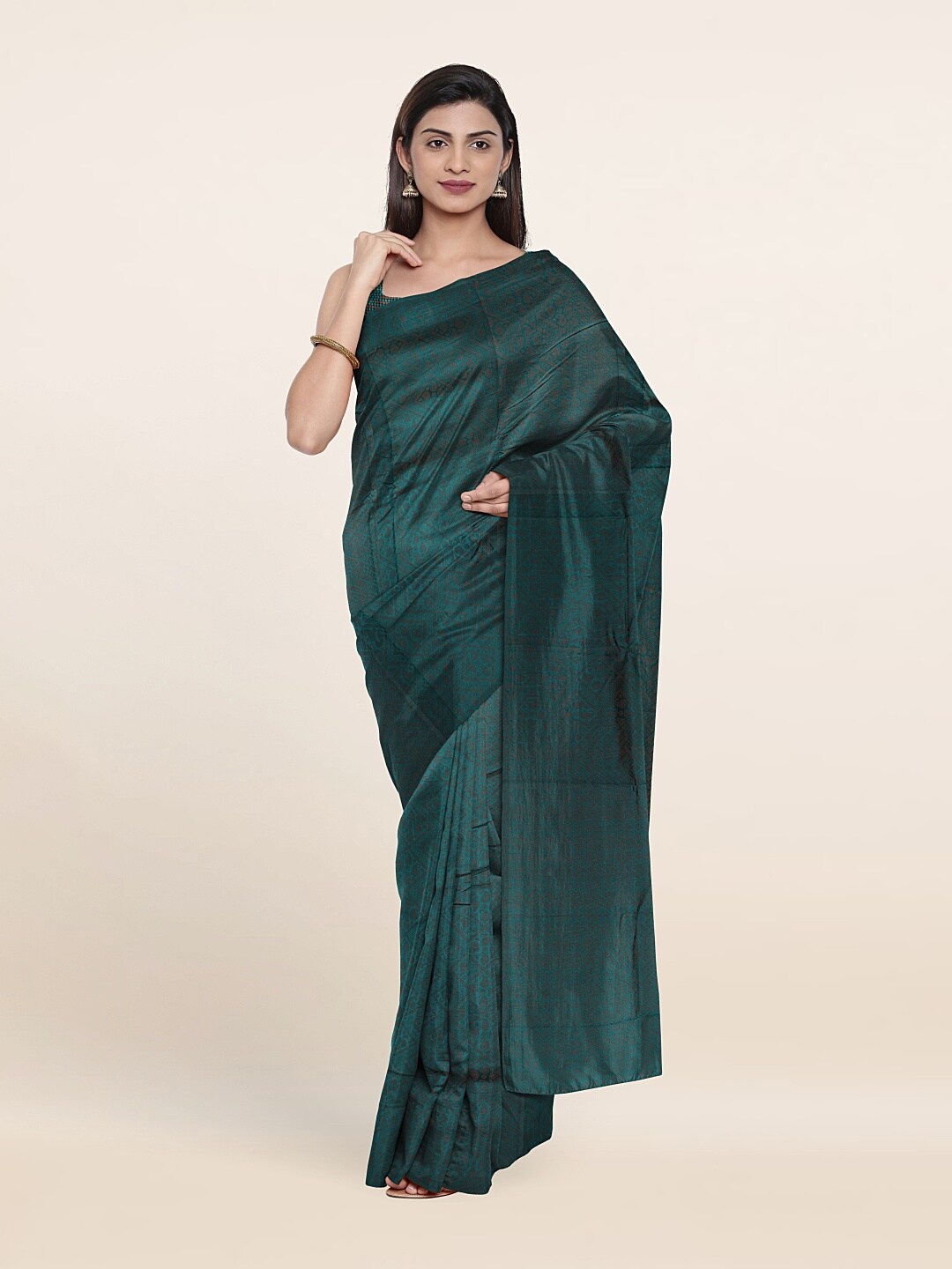 

Pothys Green & Copper-Toned Woven Design Art Silk Saree