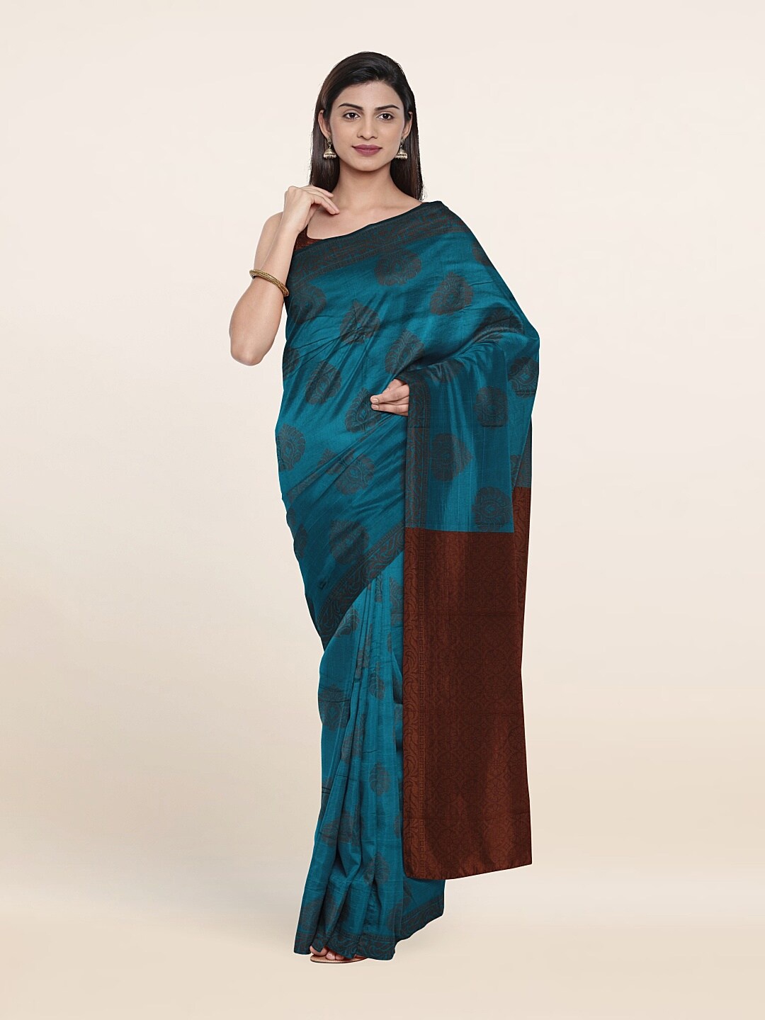 

Pothys Blue & Copper-Toned Woven Design Art Silk Saree