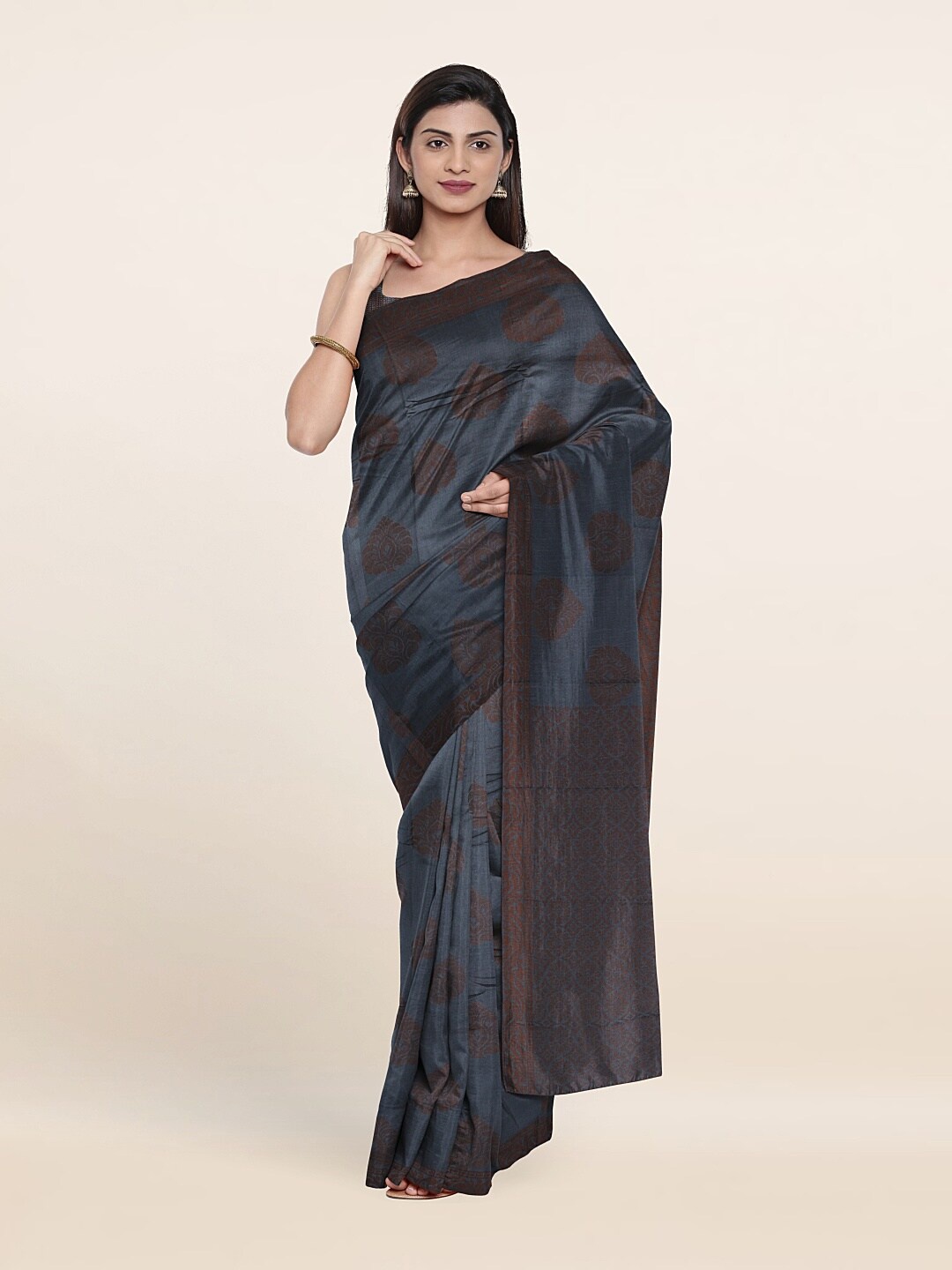 

Pothys Grey & Brown Woven Design Art Silk Saree