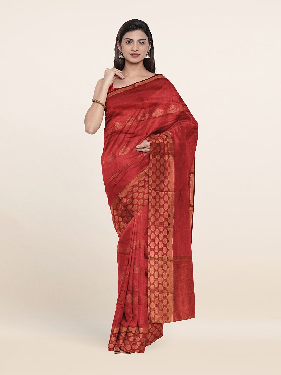 

Pothys Coral & Copper-Toned Woven Design Art Silk Saree