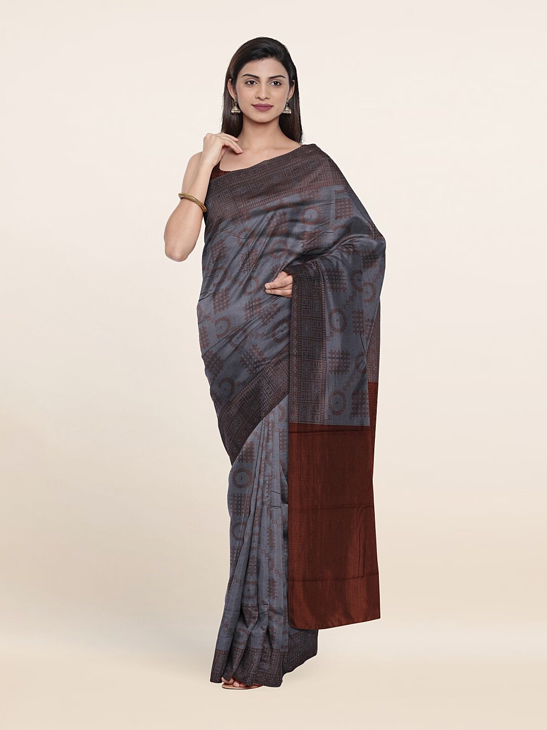 

Pothys Grey & Copper-Toned Art Silk Saree