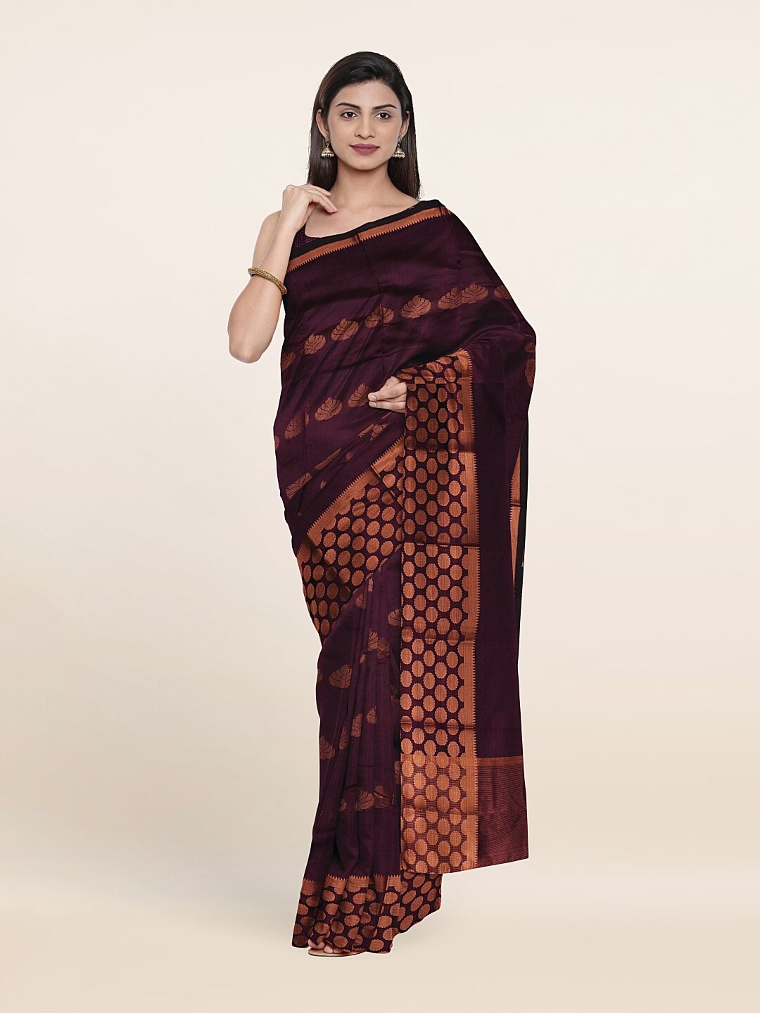 

Pothys Violet & Copper-Toned Woven Design Art Silk Saree
