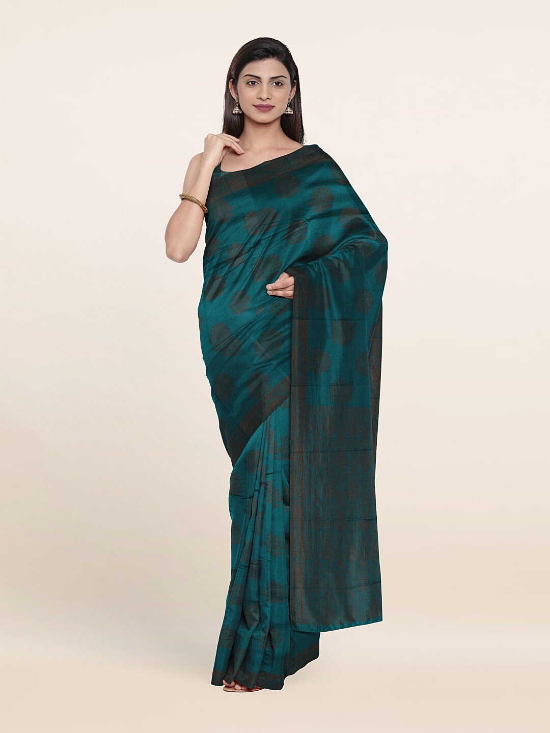 

Pothys Green & Brown Ethnic Motifs Art Silk Saree