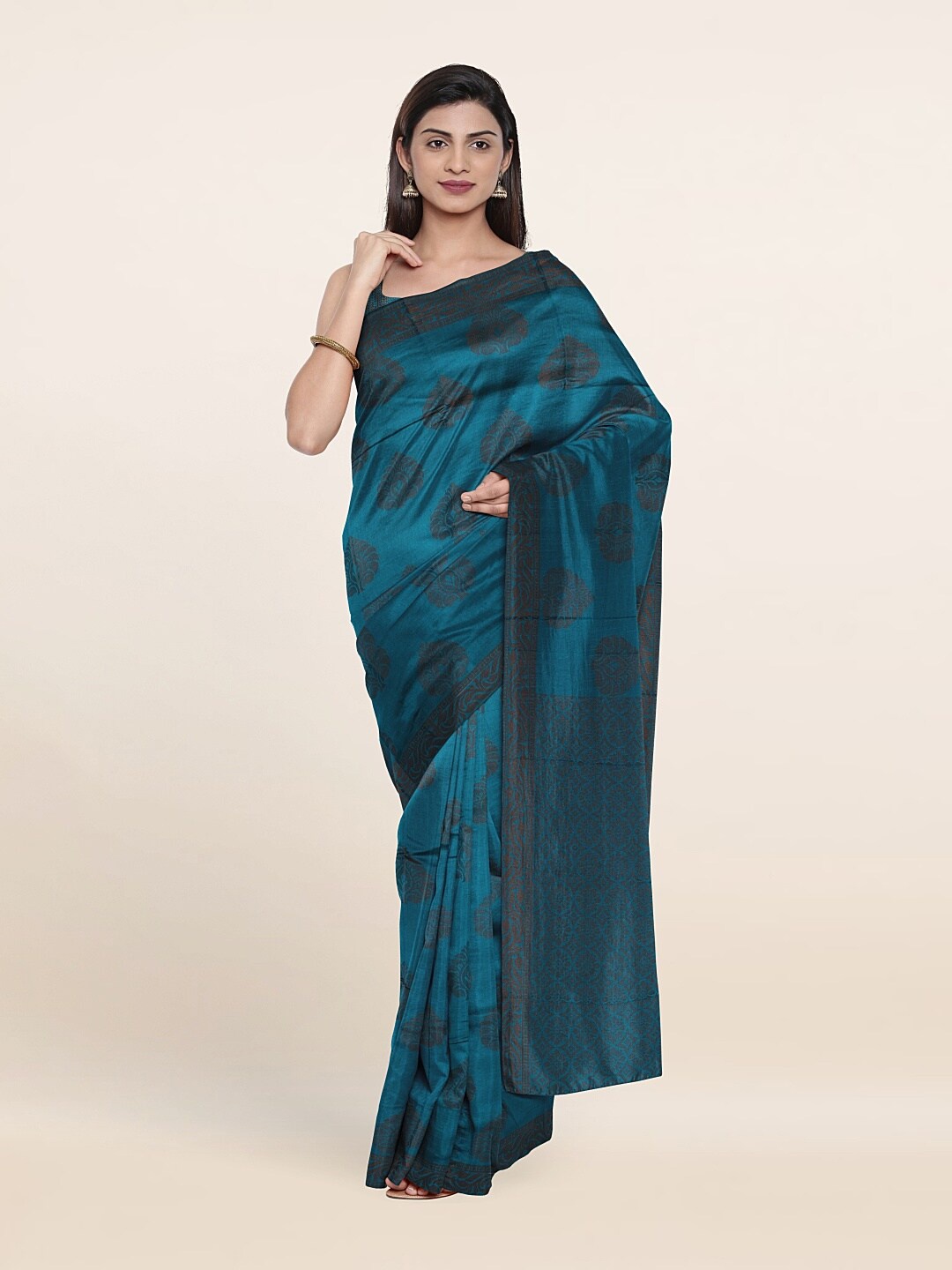 

Pothys Blue & Copper-Toned Woven Design Art Silk Saree