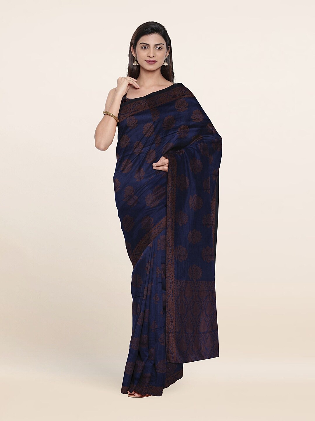 

Pothys Blue & Coffee Brown Woven Design Art Silk Saree