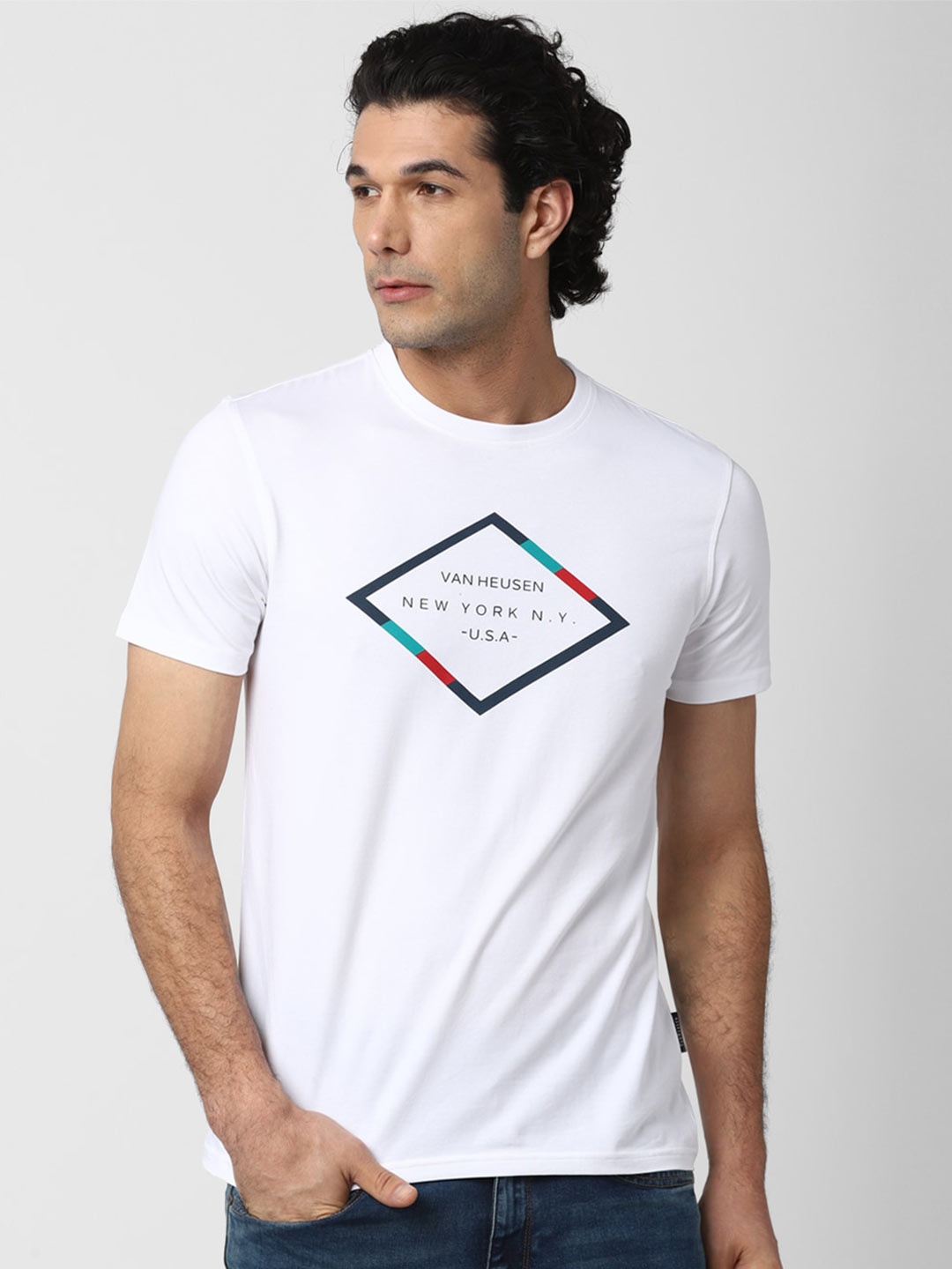 

Van Heusen Sport Men White Brand Logo Printed Pure Cotton T-shirt