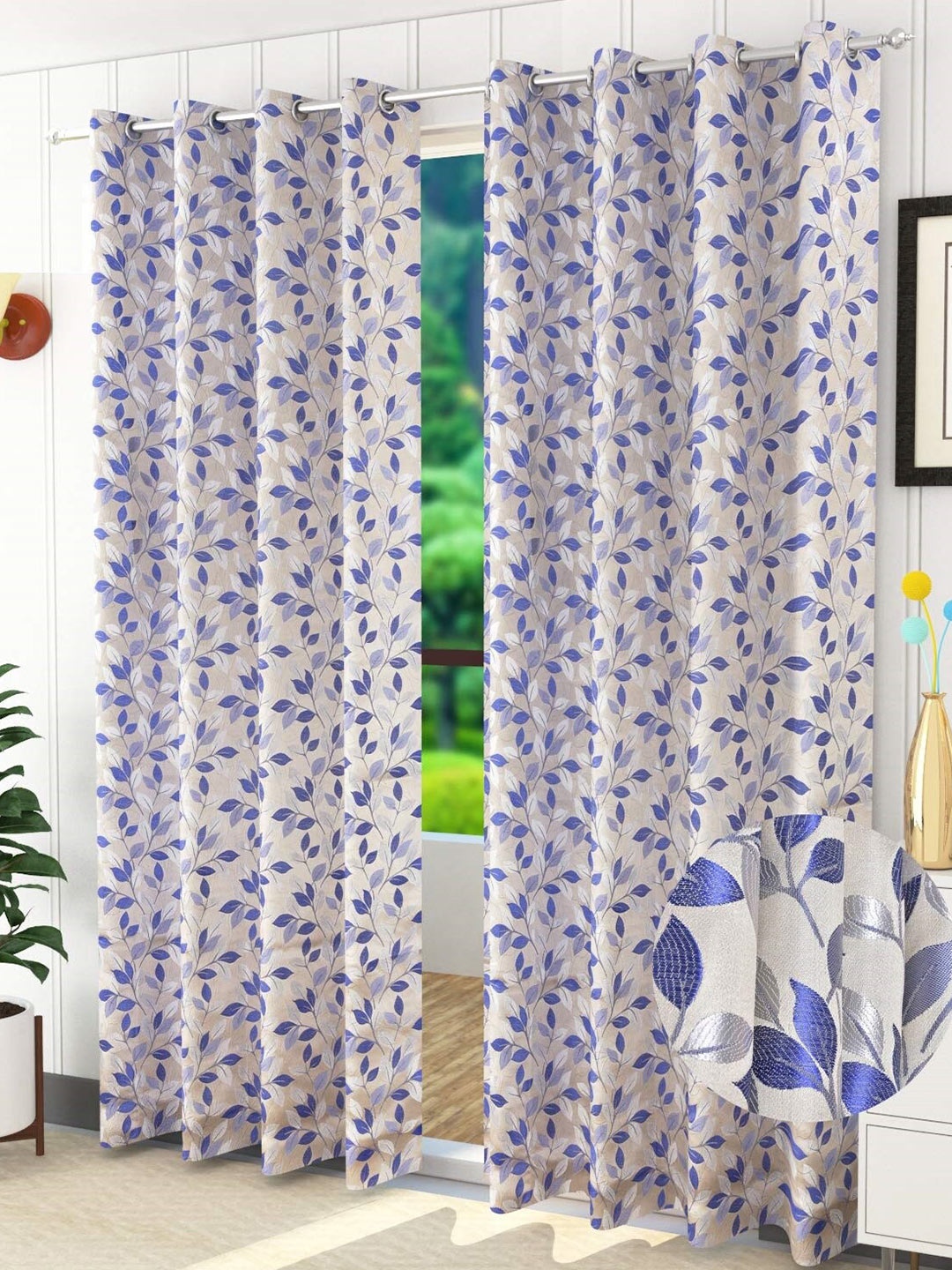 

Fresh From Loom Blue & White Set of 2 Room Darkening Long Door Curtain