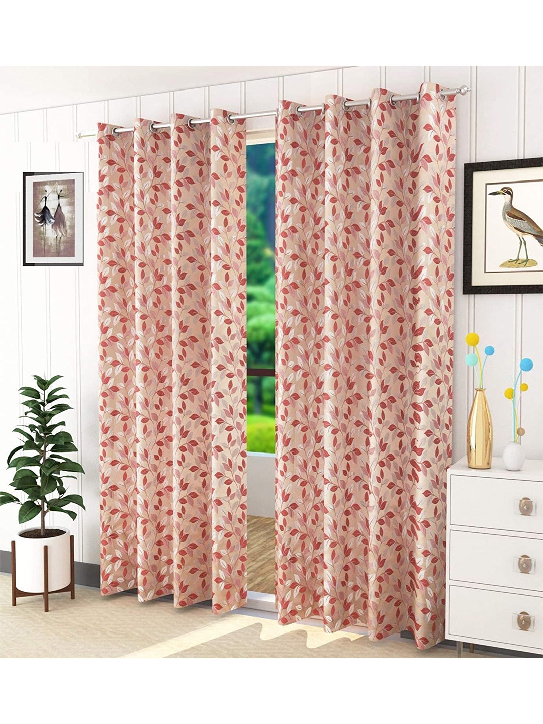 

Fresh From Loom Maroon & Cream-Coloured Set of 2 Floral Room Darkening Door Curtain