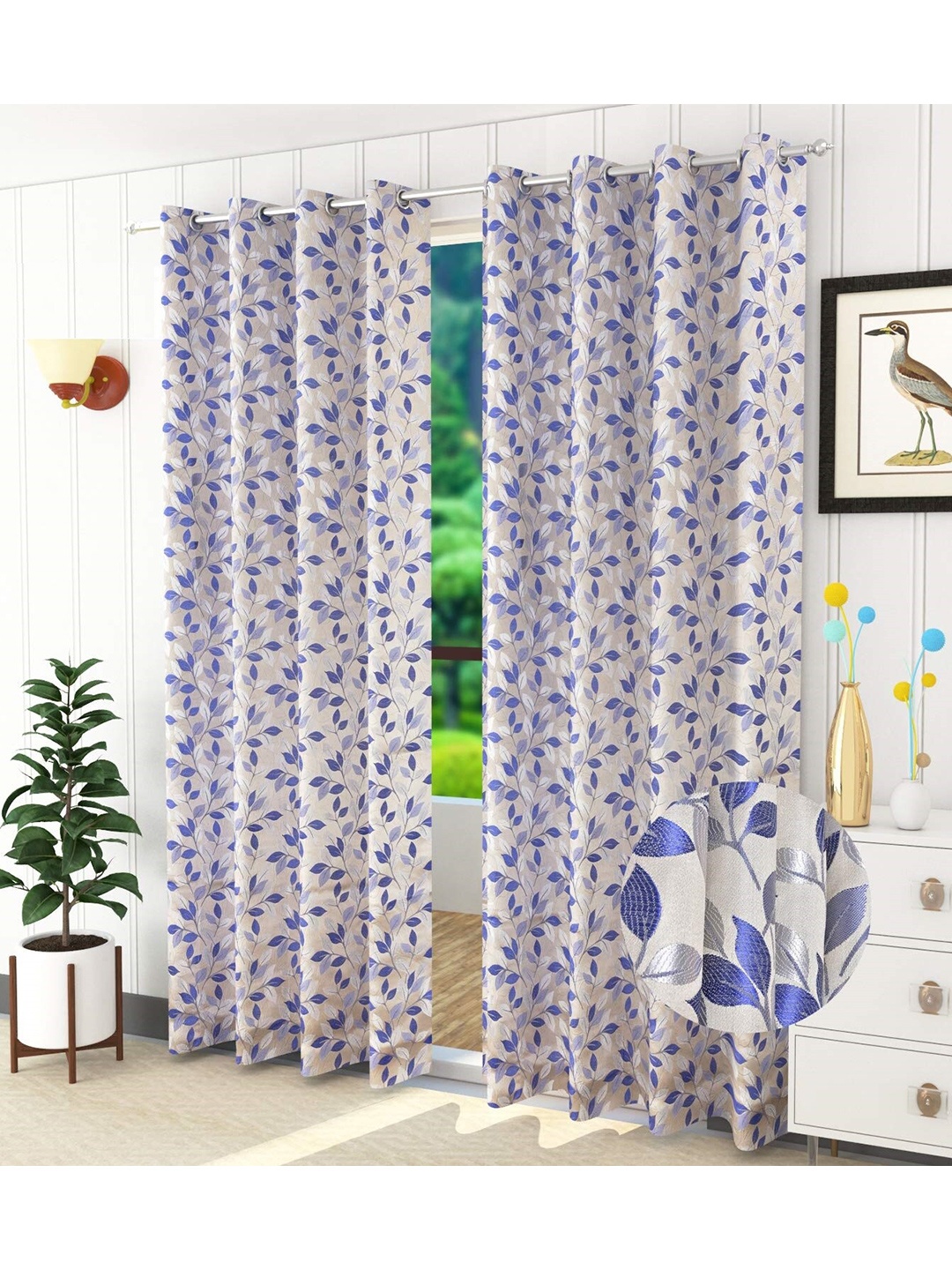 

Fresh From Loom Blue & White Set of 2 Room Darkening Door Curtain