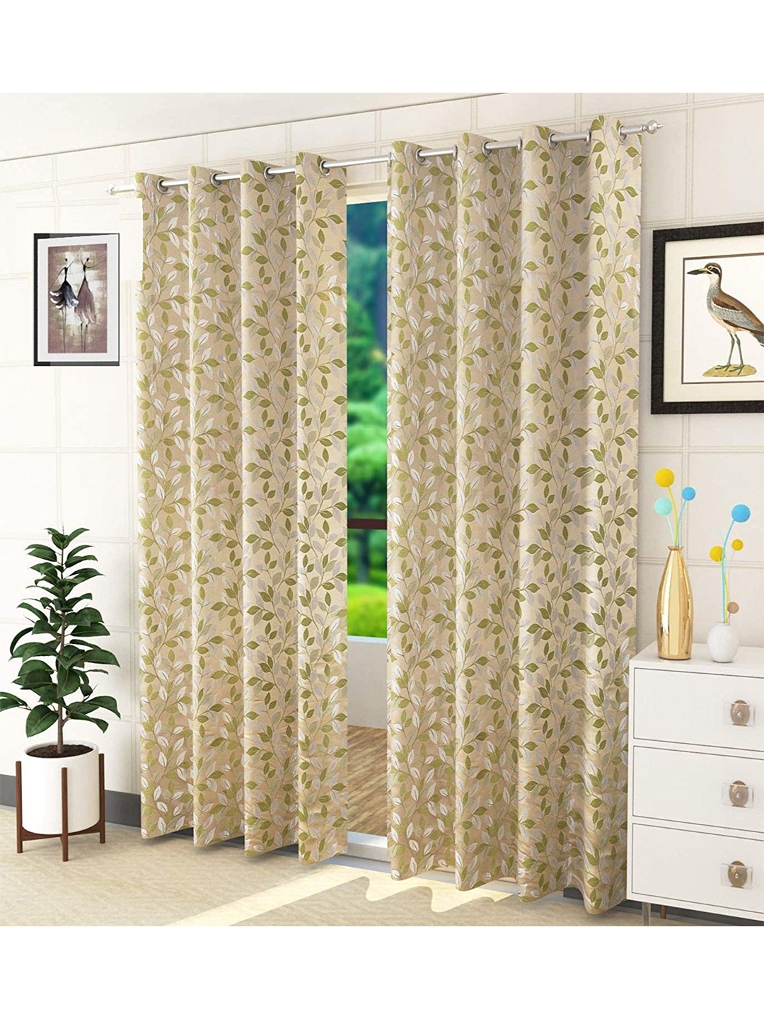 

Fresh From Loom Green & Silver-Toned Set of 2 Room Darkening Door Curtain