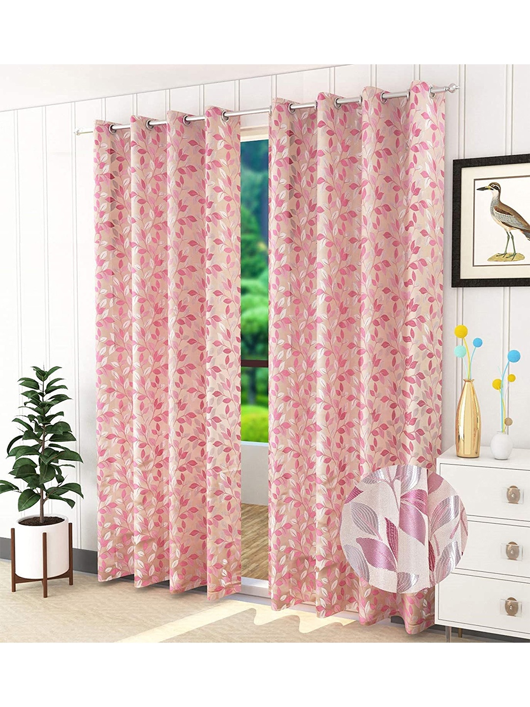 

Fresh From Loom Pink & Grey Set of 2 Room Darkening Door Curtain