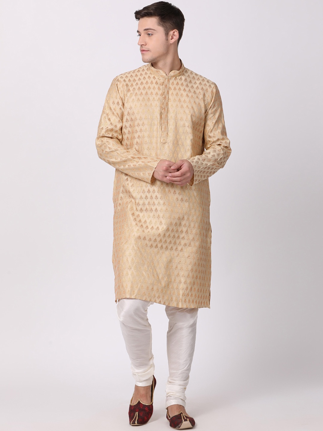 

TABARD Men Beige Woven Design Jacquard Kurta