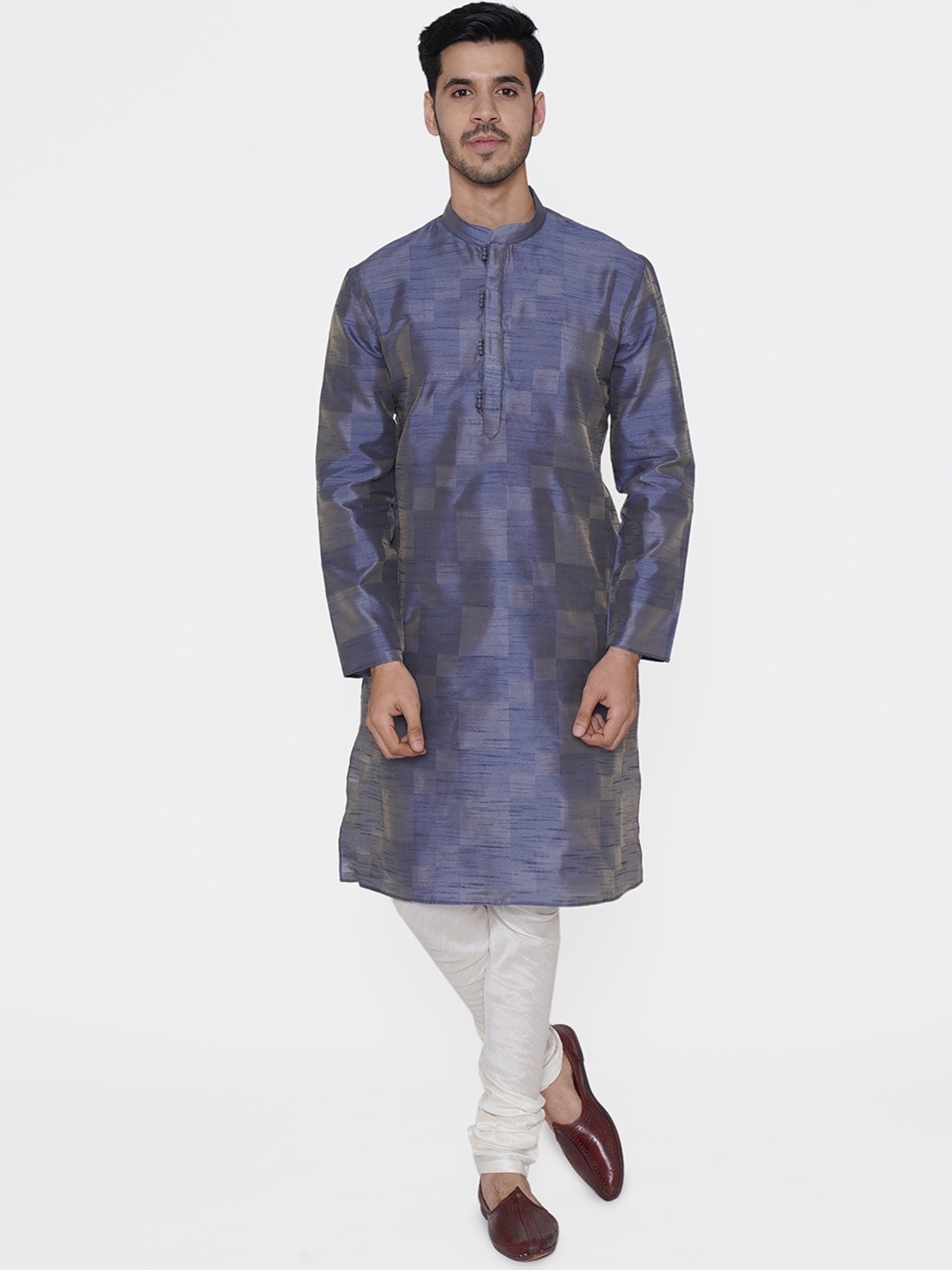 

TABARD Men Blue Silk Blend Plain Kurta