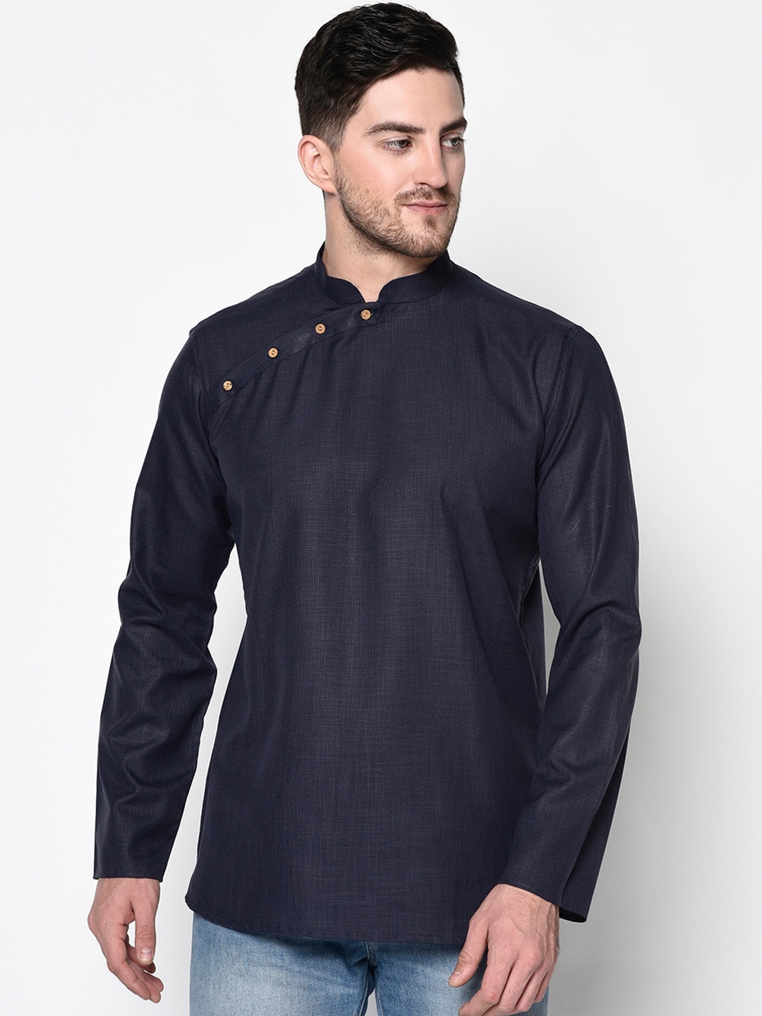 

TABARD Men Navy Blue Solid Cotton Kurta