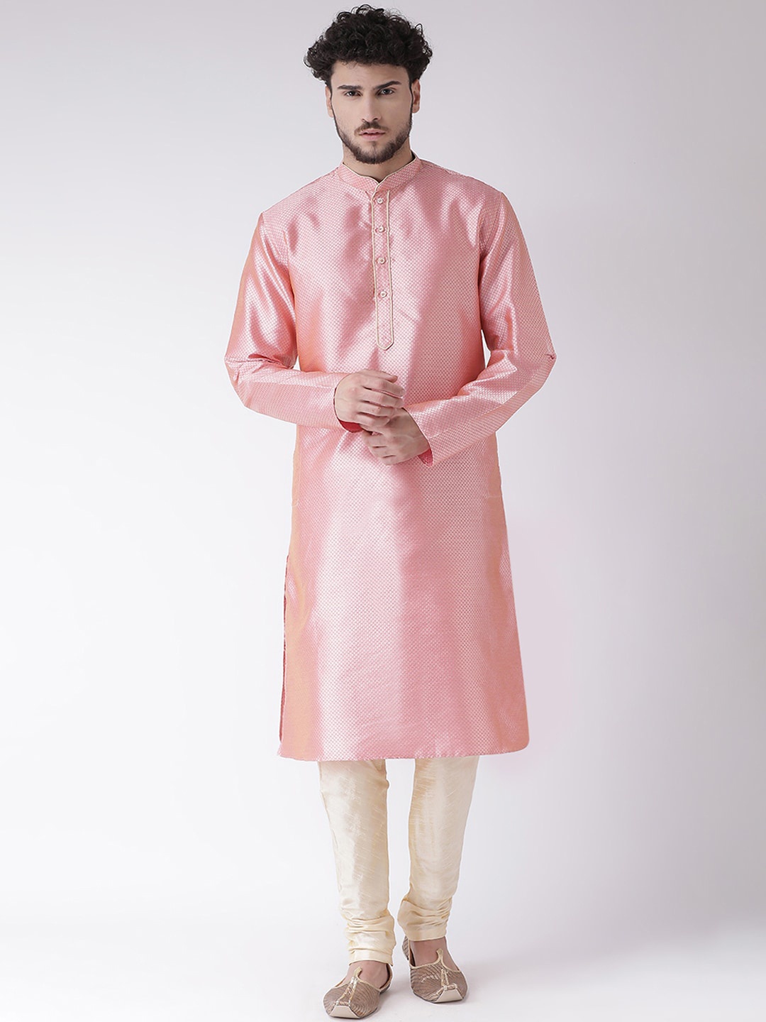 

TABARD Men Pink Woven Design Silk Blend Kurta