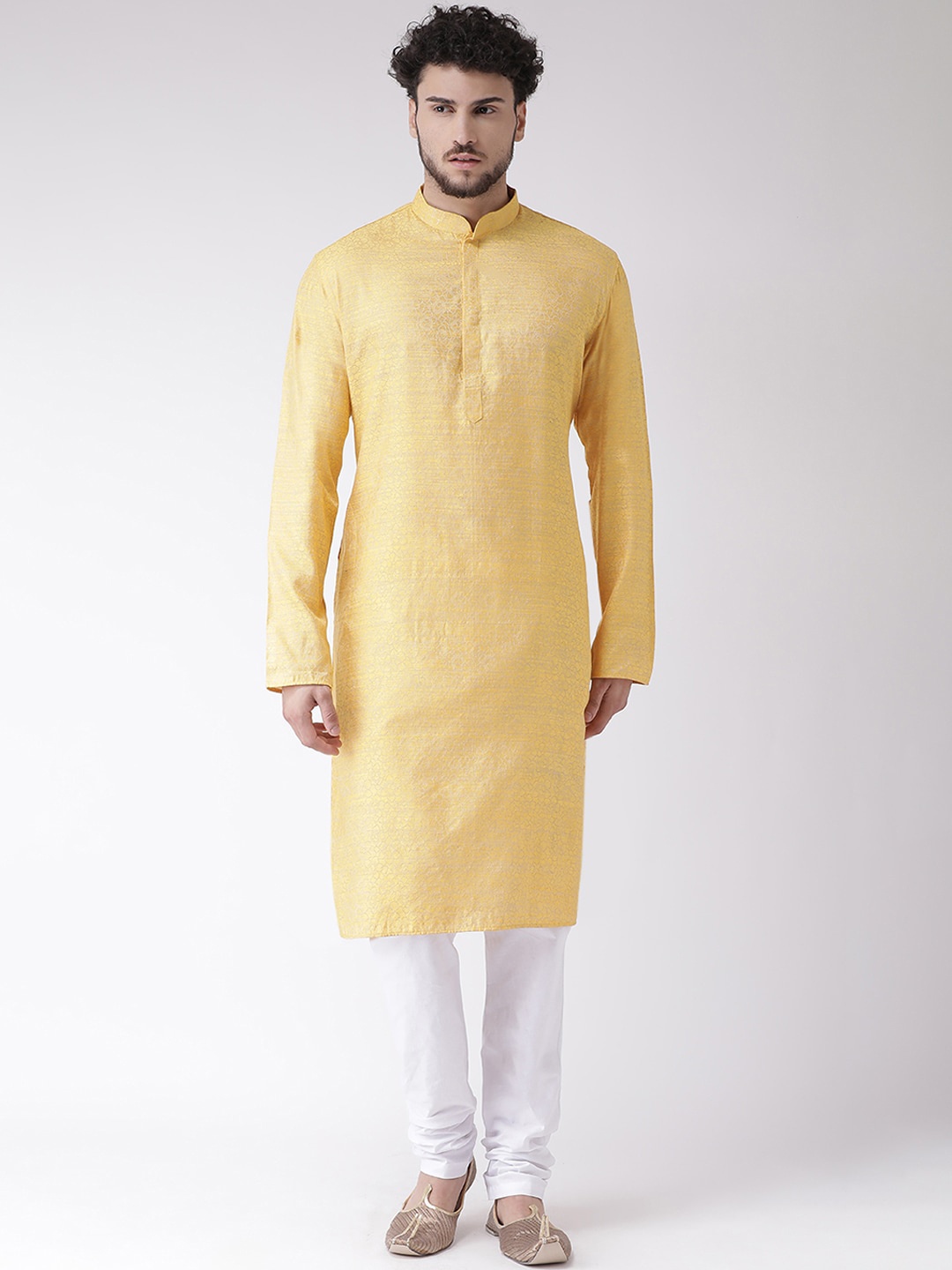 

TABARD Men Yellow Woven Design Silk Blend Kurta