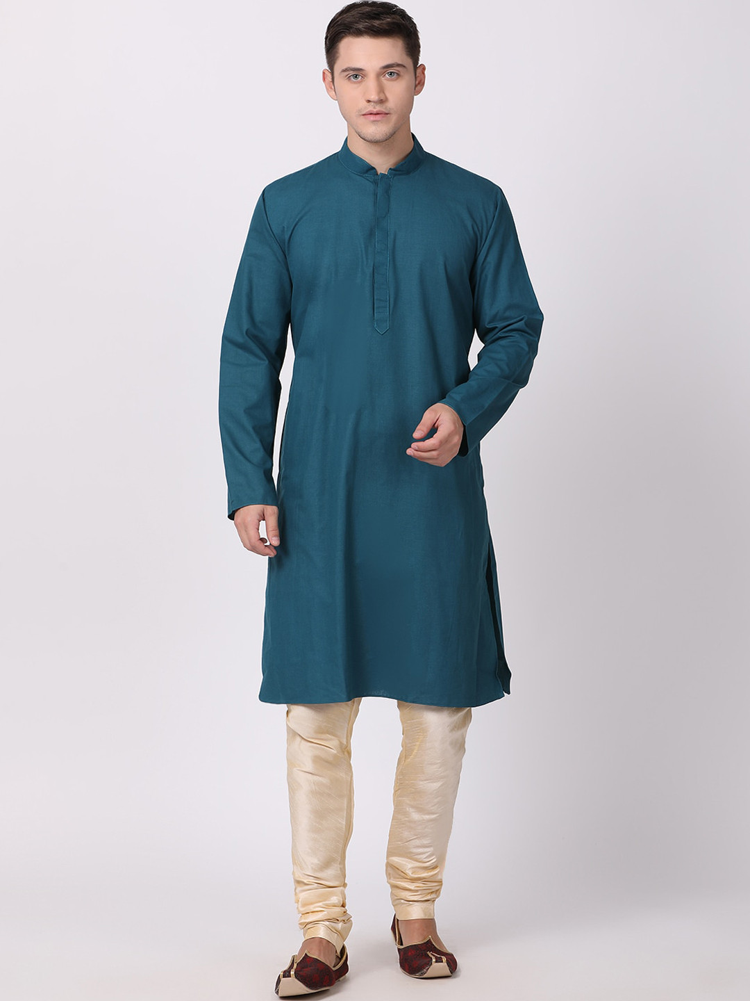 

TABARD Men Green Solid Cotton Plain Kurta