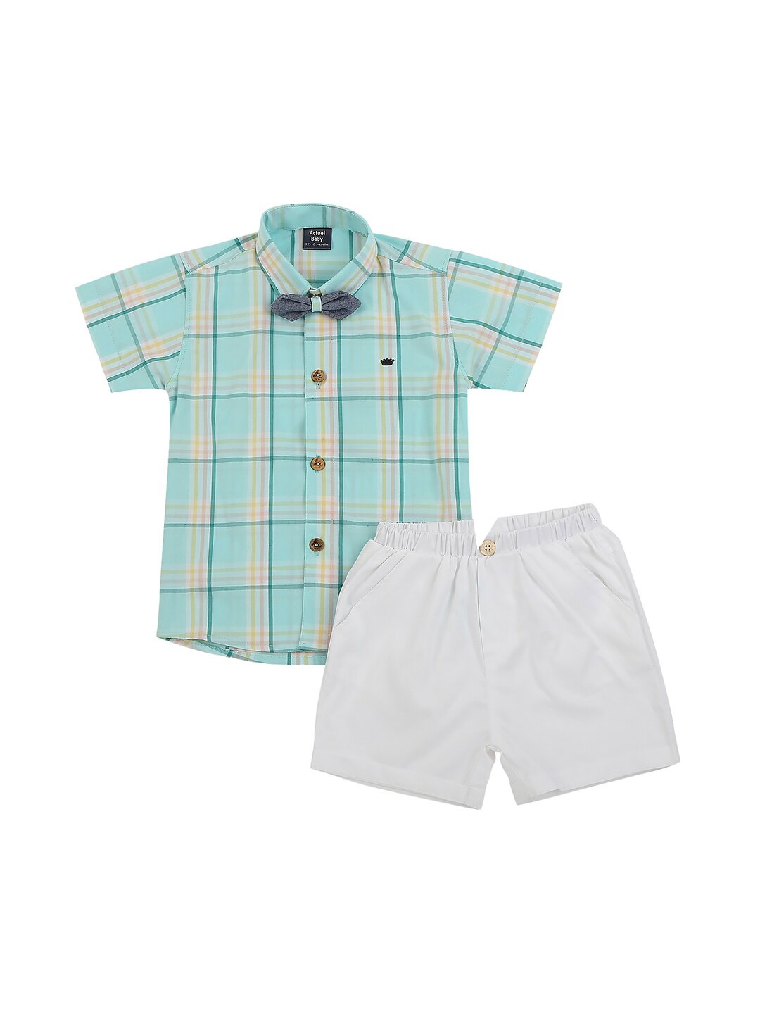 

Actuel Boys Green & White Checked Pure Cotton Shirt with Shorts