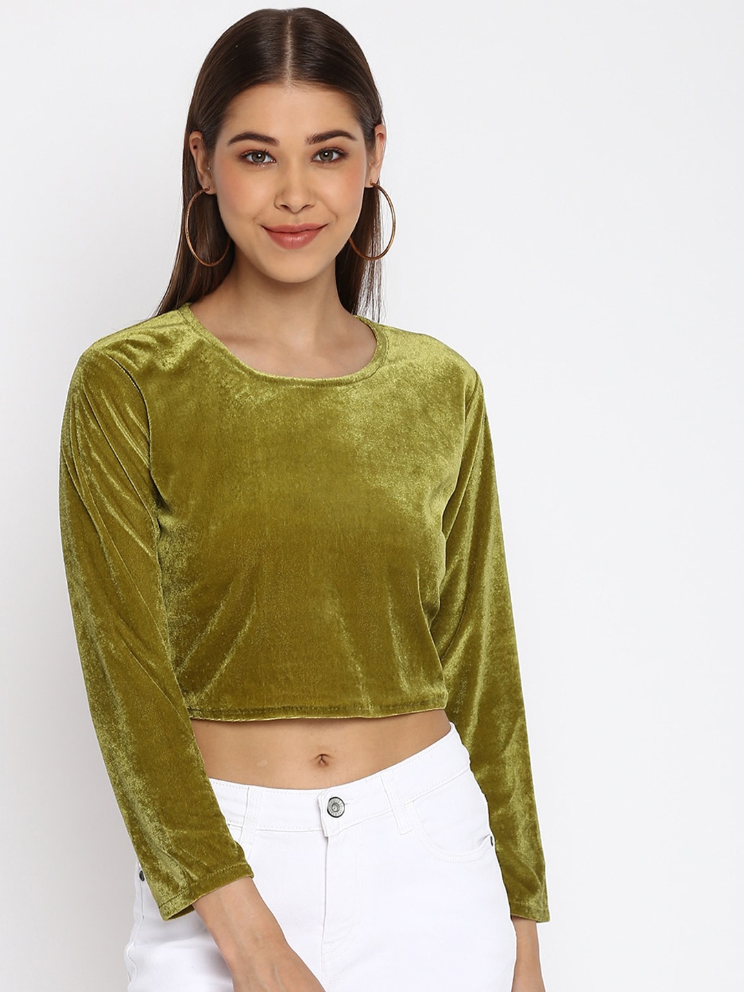 

Mayra Olive Green Velvet Crop Top