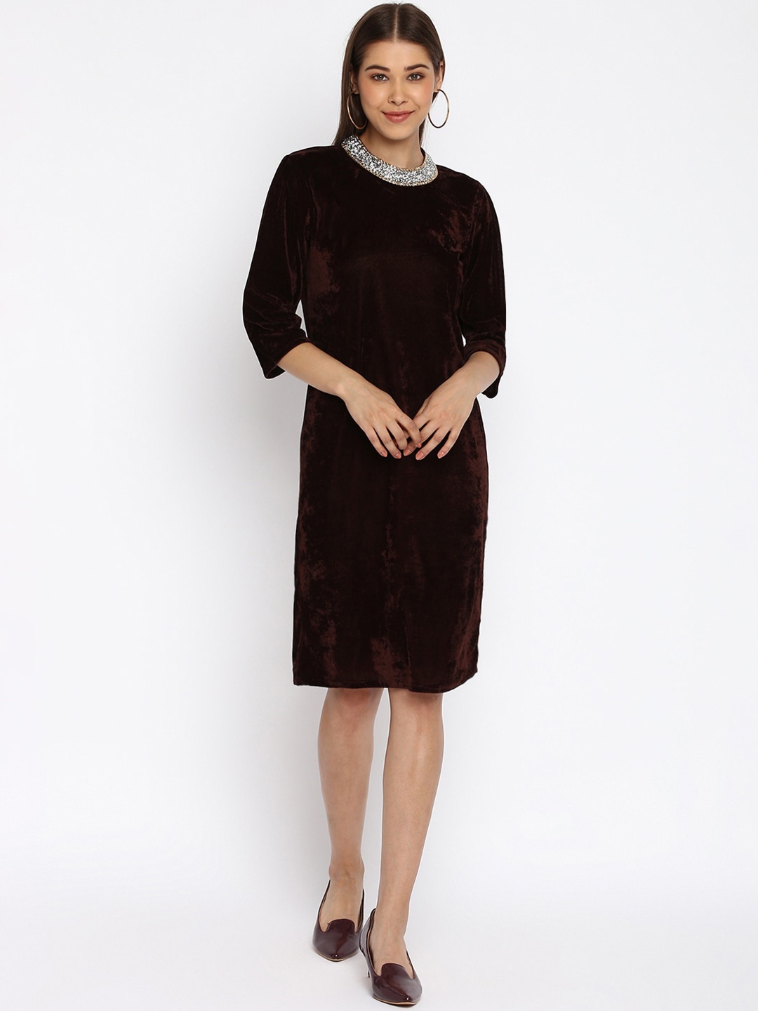 

Mayra Brown Velvet Sheath Dress