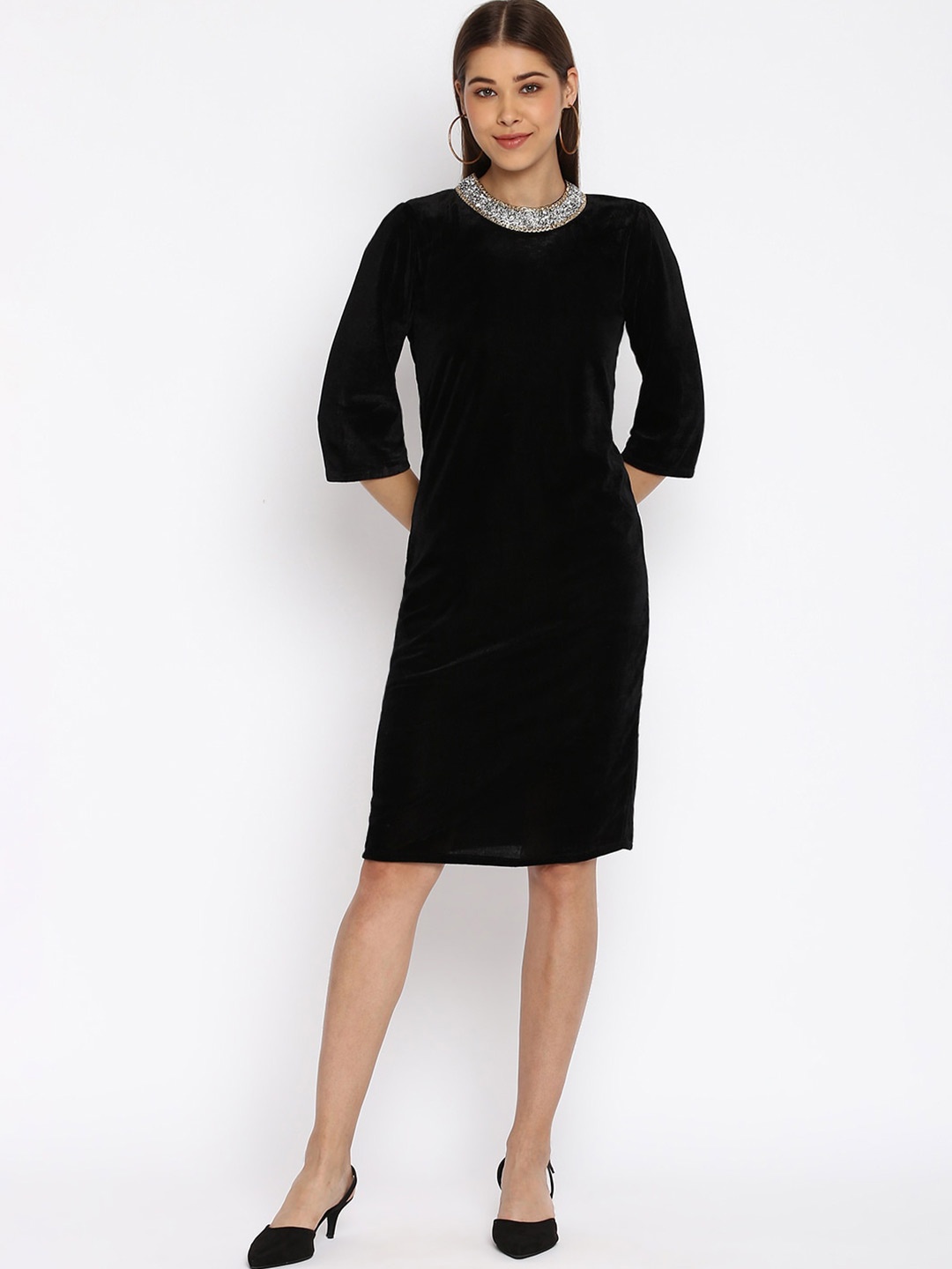 

Mayra Black Velvet Sheath Dress