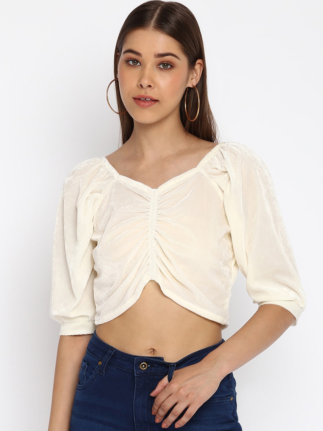 

Mayra White Velvet Crop Top