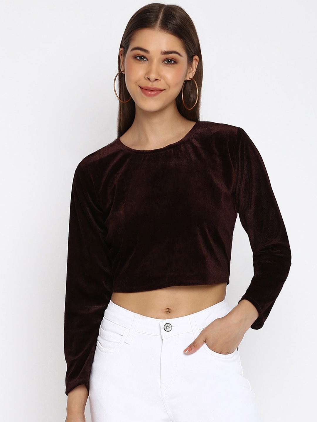

Mayra Brown Velvet Crop Top