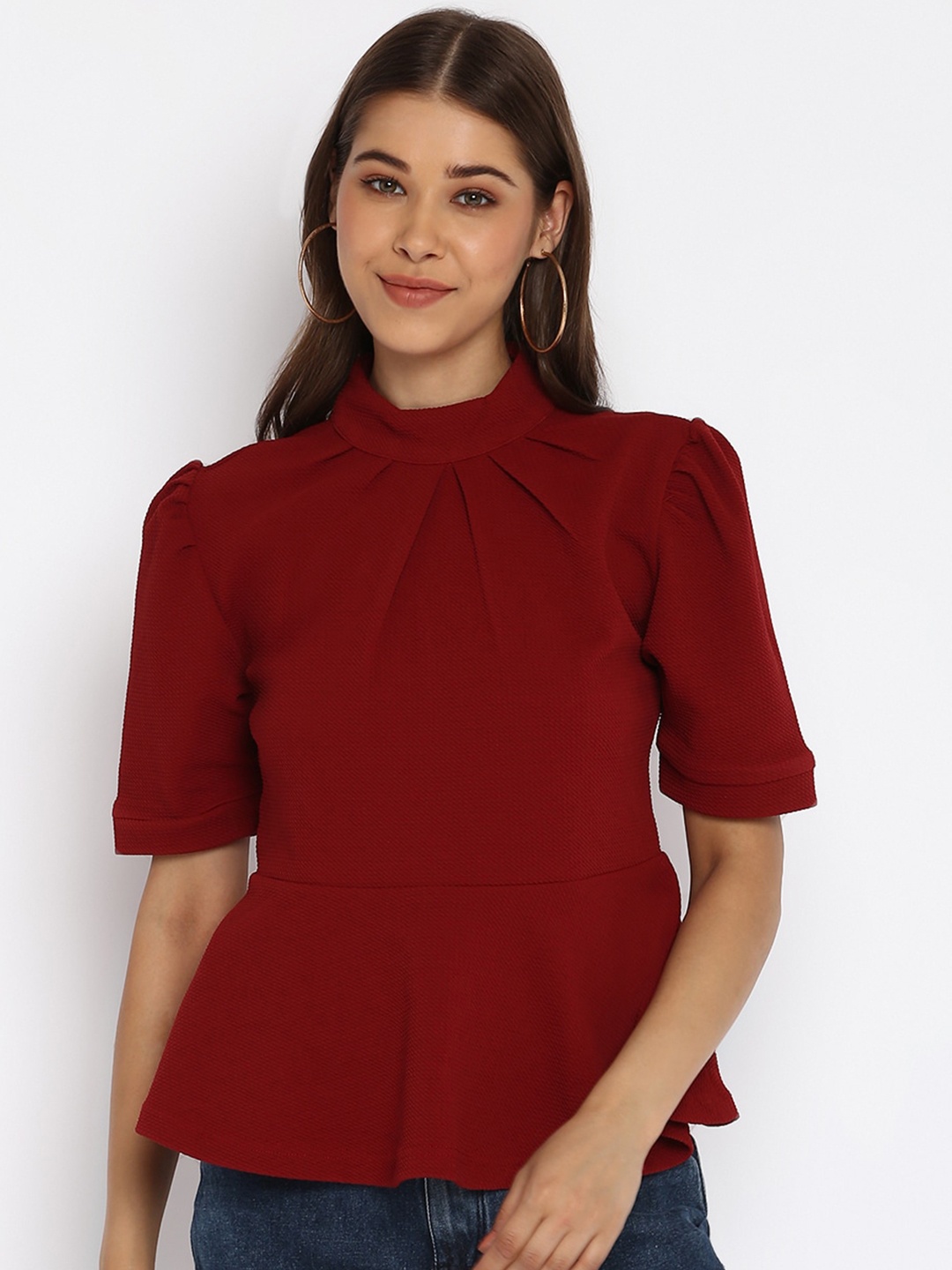 

Mayra Maroon Velvet Peplum Top