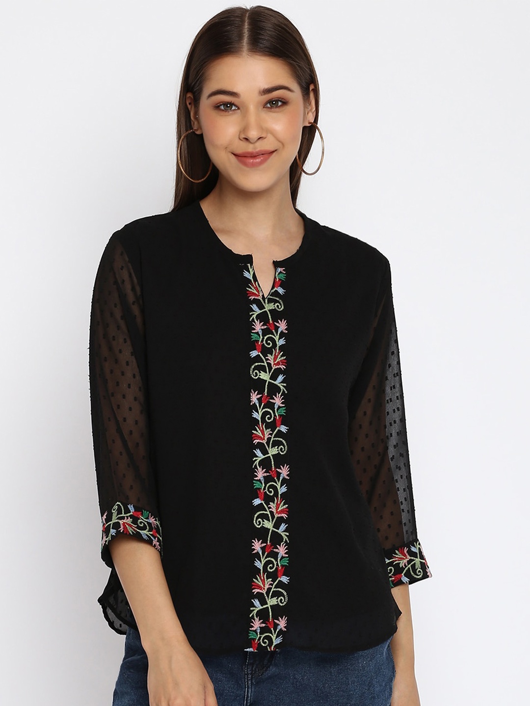 

Mayra Black Floral Georgette Top