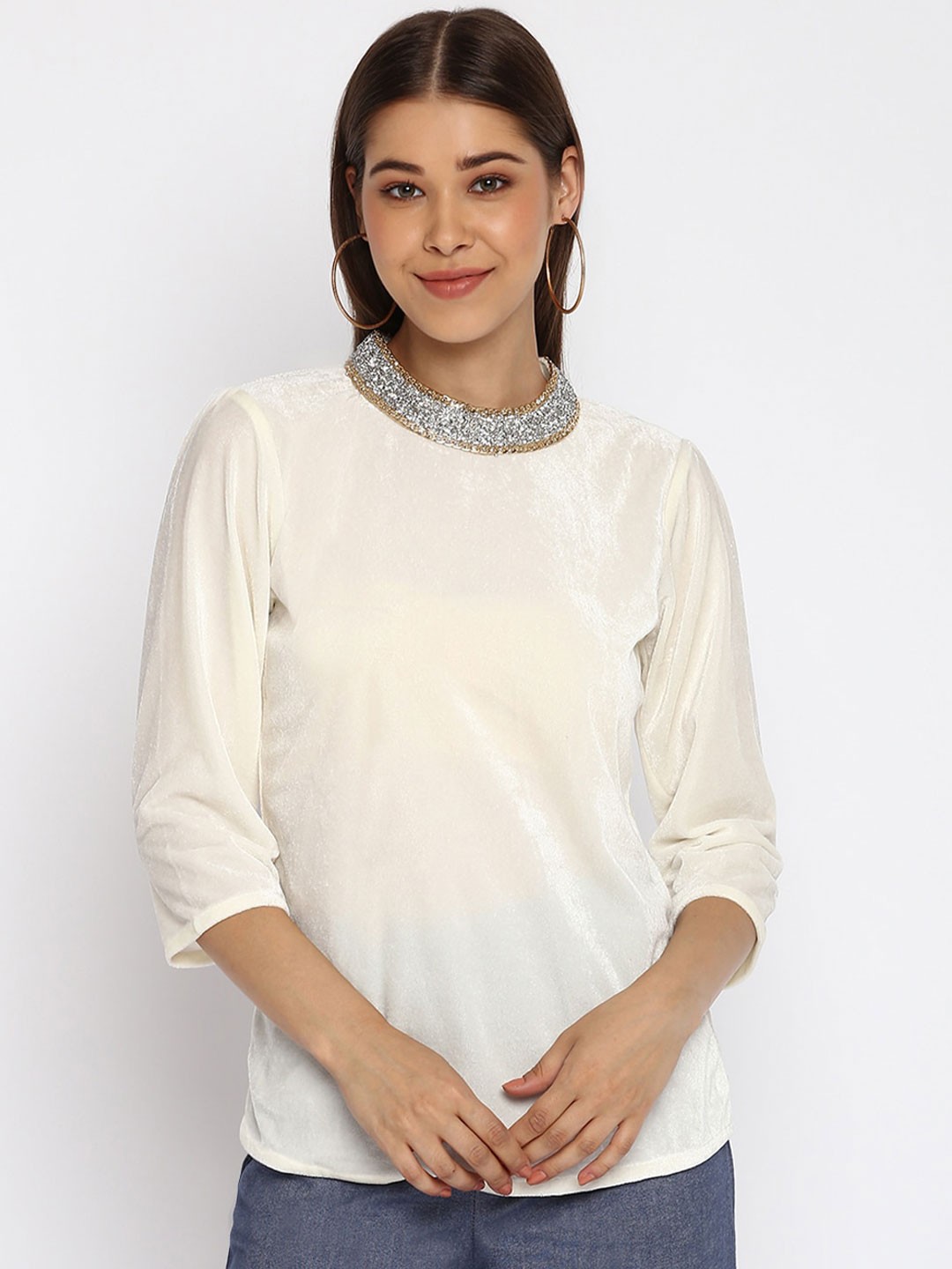 

Mayra White Velvet Top