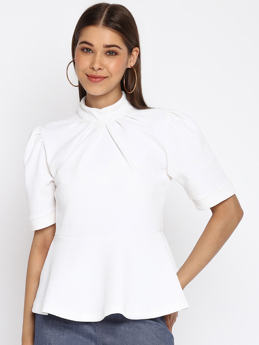 

Mayra White Velvet Peplum Top