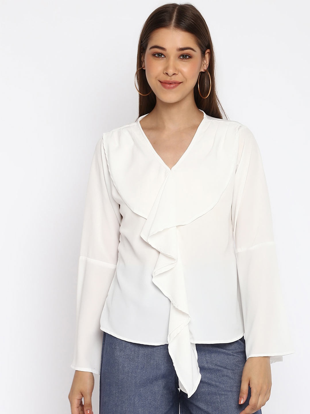 

Mayra White Ruffles Velvet Top