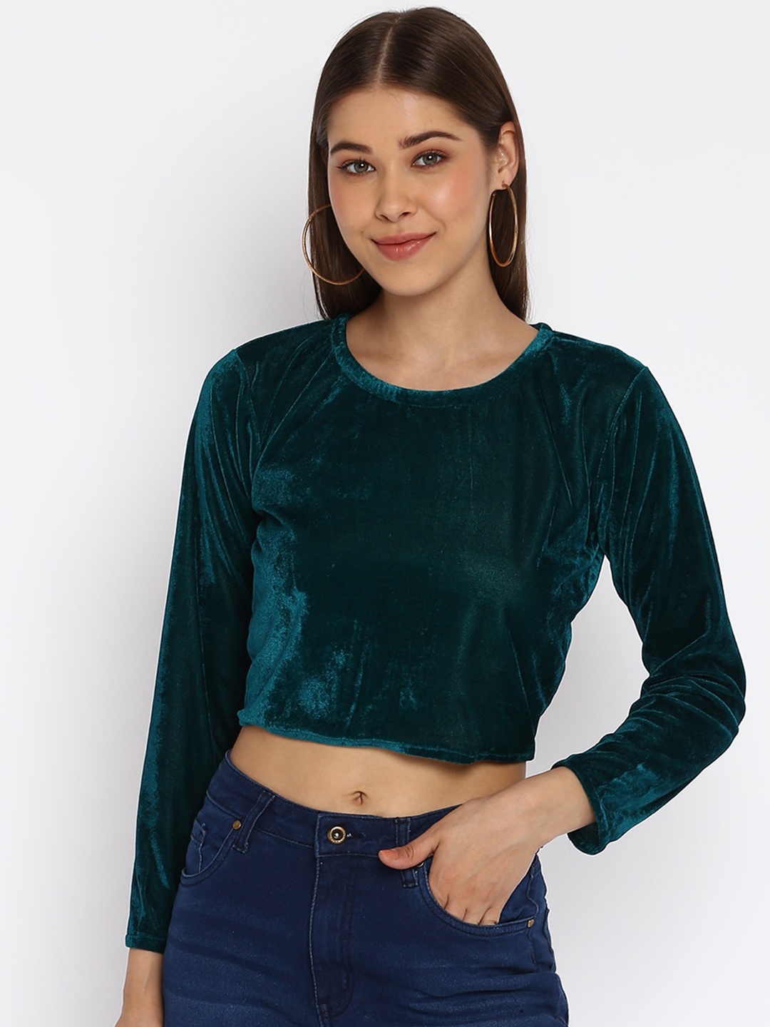

Mayra Green Velvet Crop Top