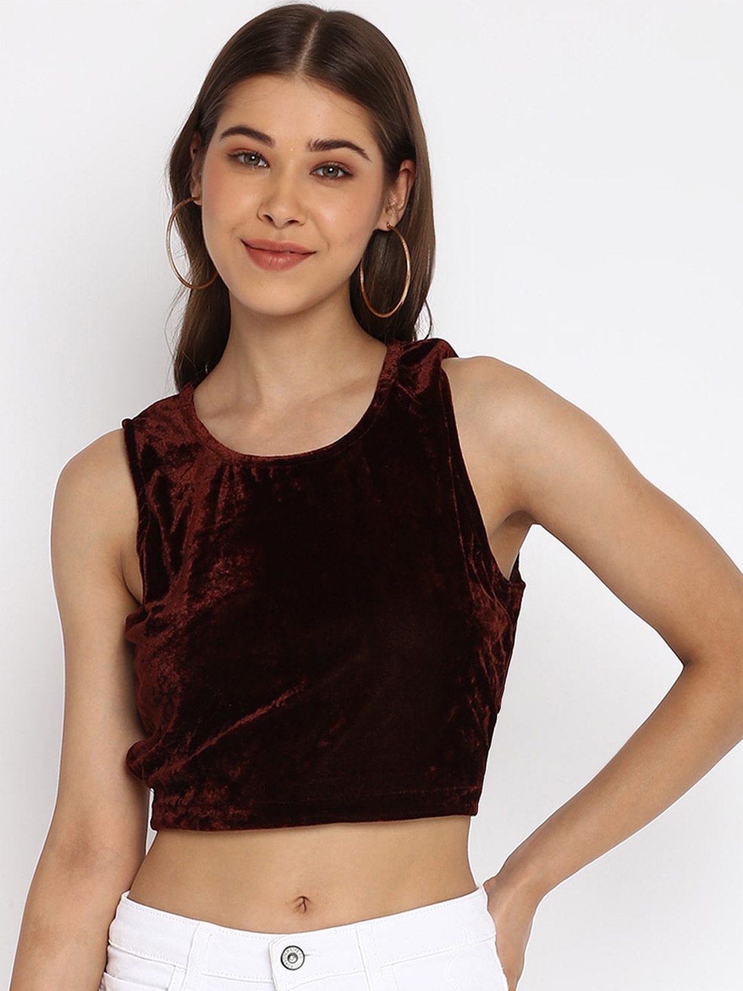 

Mayra Brown Velvet Crop Top