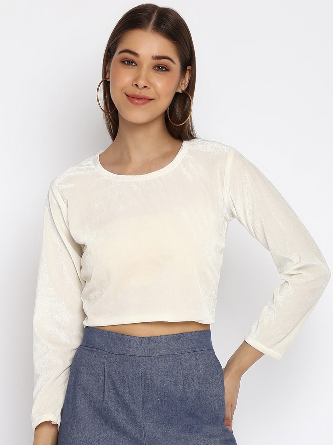 

Mayra White Velvet Crop Top